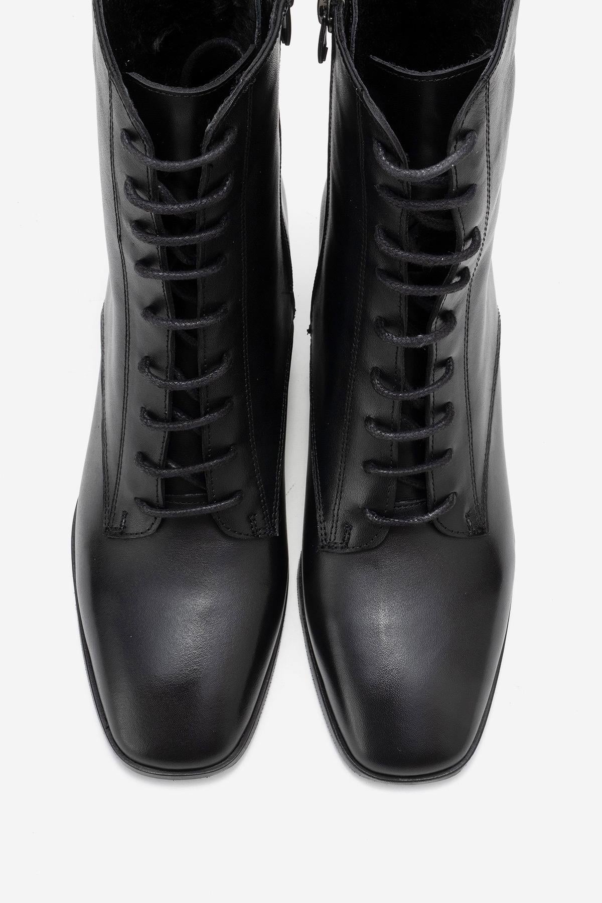Sudy - Black Genuine Leather Lace-Up Block Heel Boot (Women)