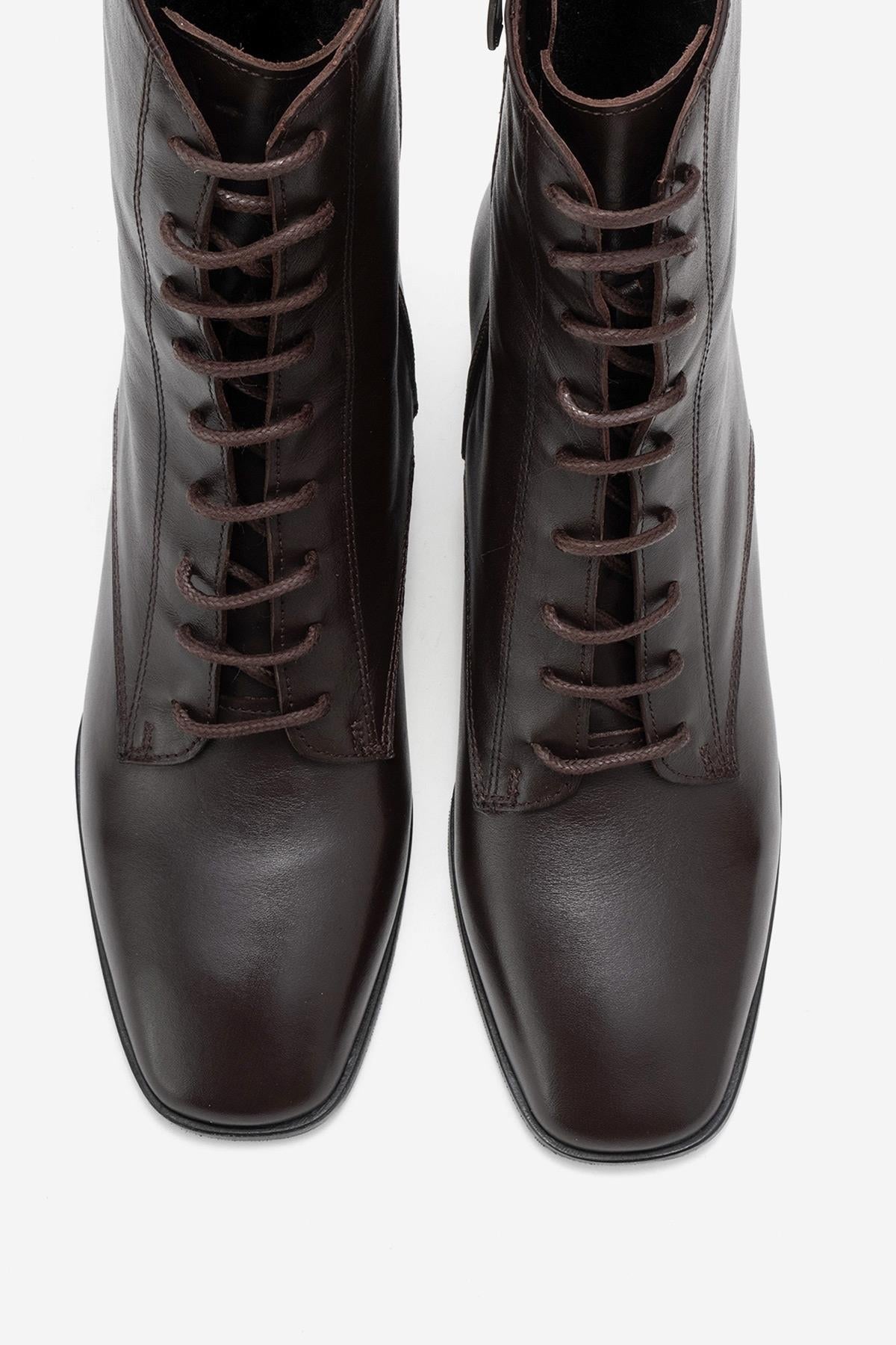 Sudy - Brown Genuine Leather Lace-Up Block Heel Boot (Women)