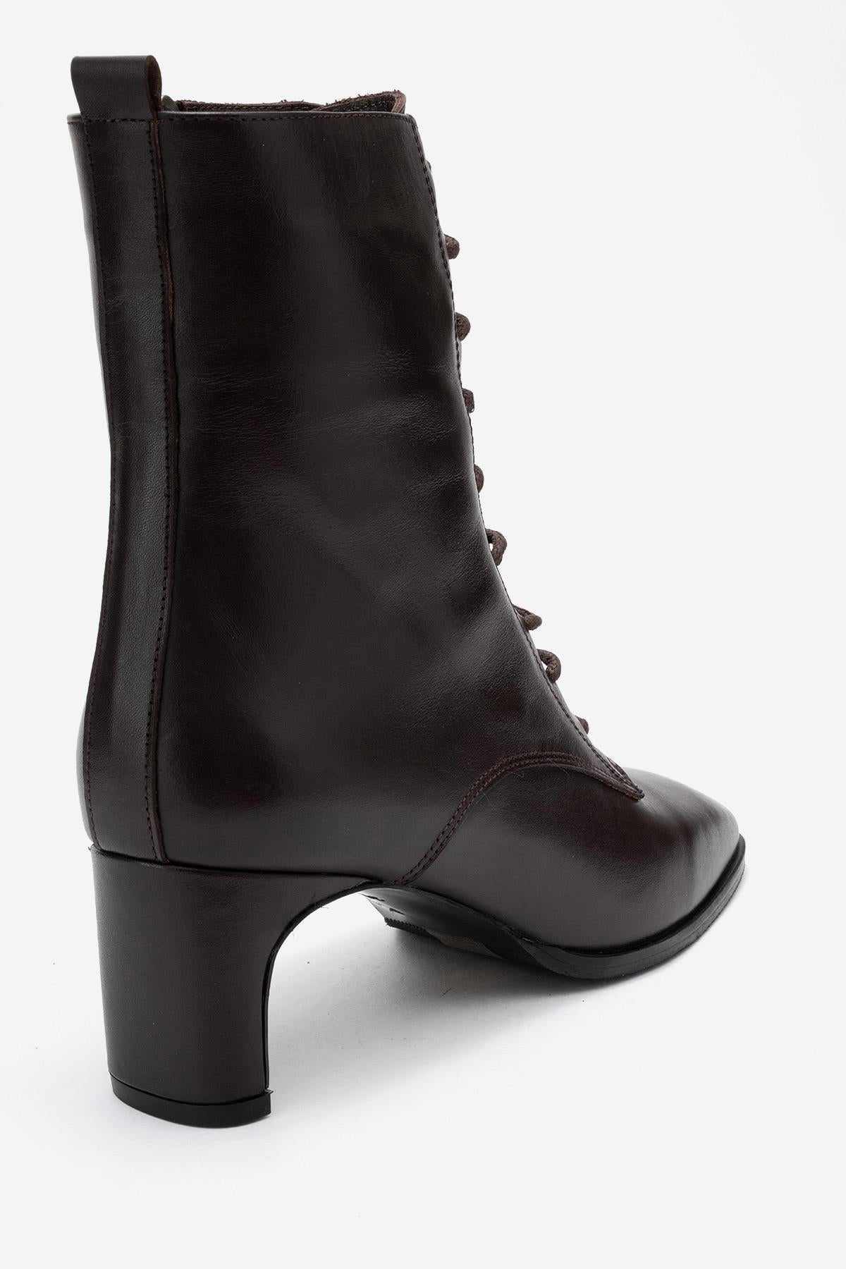Sudy - Brown Genuine Leather Lace-Up Block Heel Boot (Women)