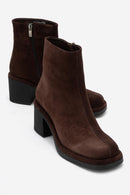 Junae - Brown Genuine Leather Block Heel Ankle Boot (Women)