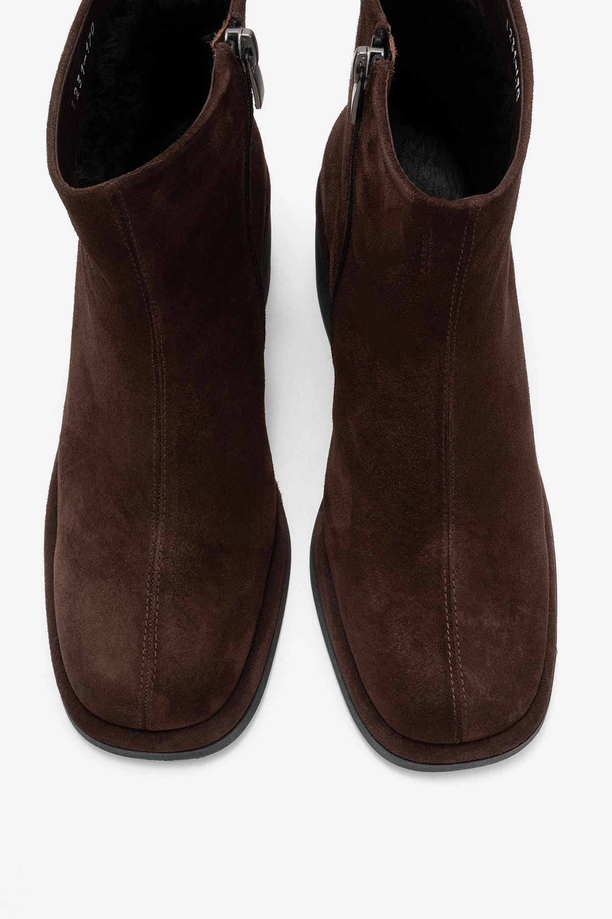 Junae - Brown Genuine Leather Block Heel Ankle Boot (Women)