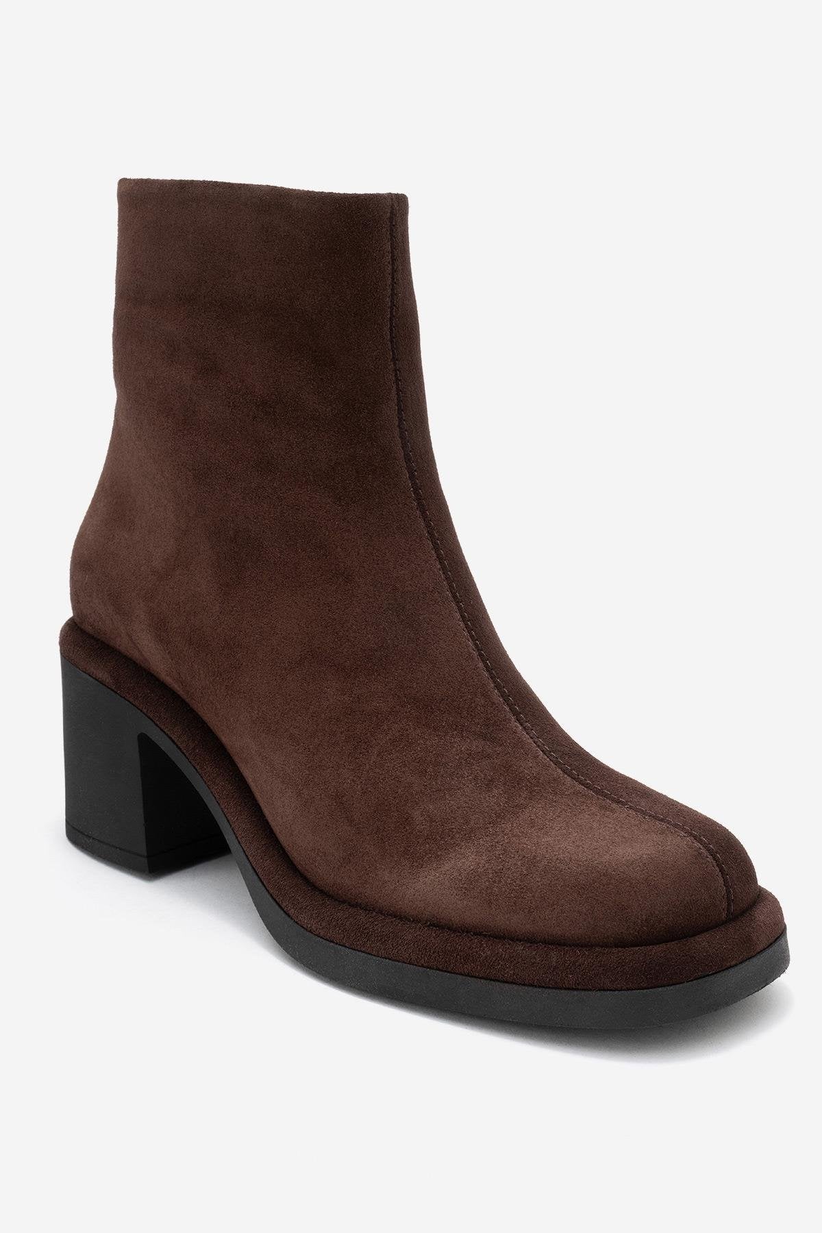 Junae - Brown Genuine Leather Block Heel Ankle Boot (Women)