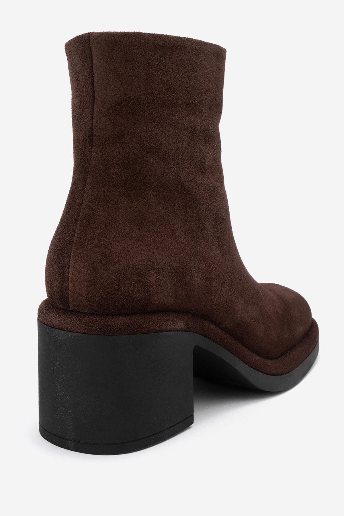 Junae - Brown Genuine Leather Block Heel Ankle Boot (Women)
