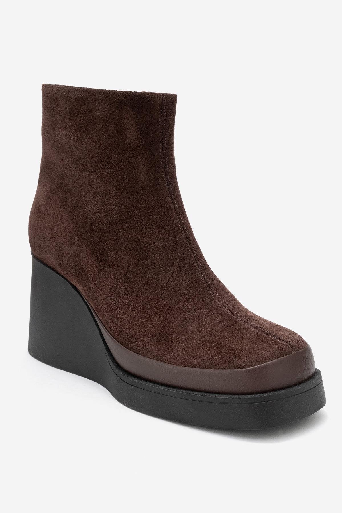 Livia - Brown Genuine Leather Wedge Platform Ankle Boot (Women)