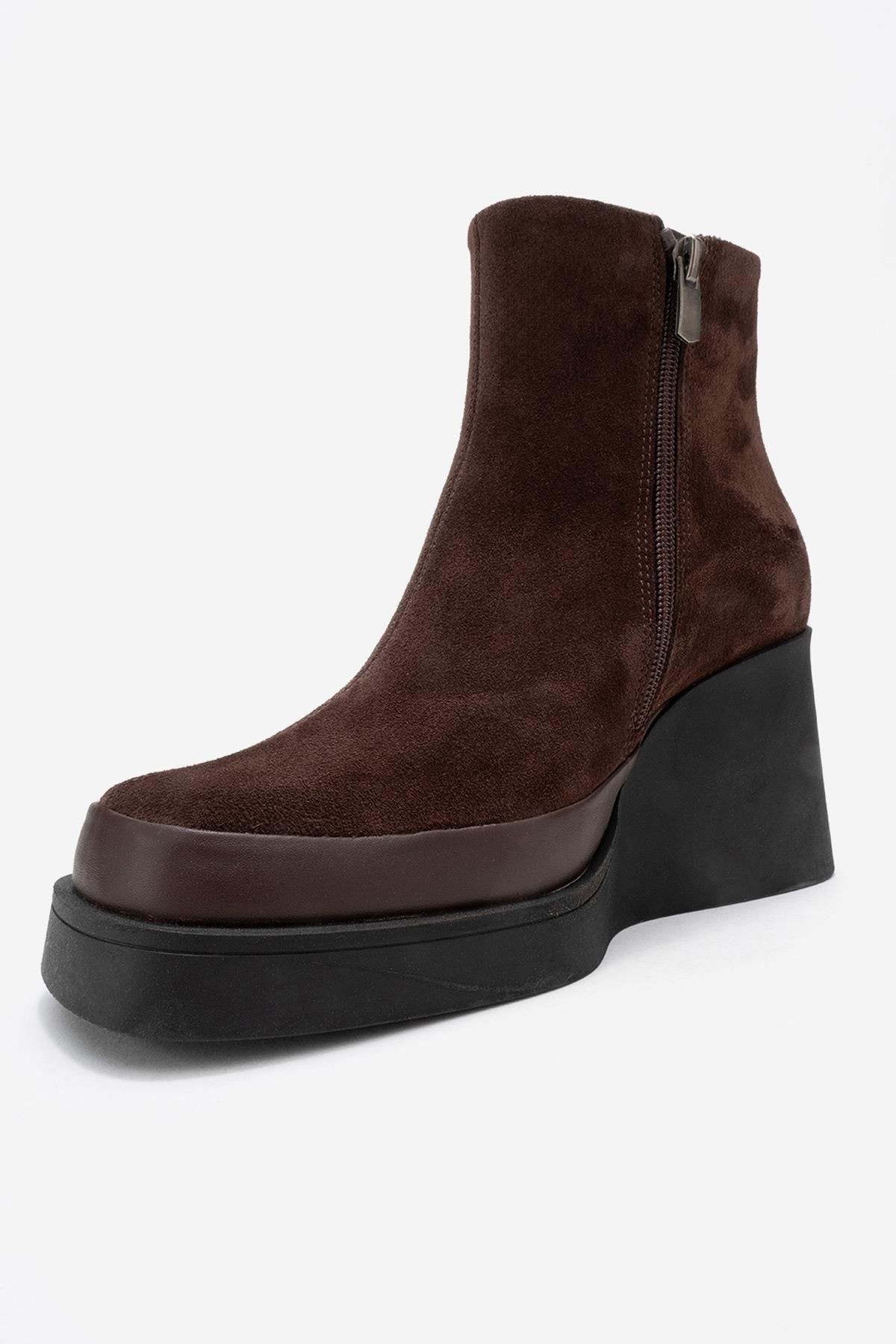 Livia - Brown Genuine Leather Wedge Platform Ankle Boot (Women)