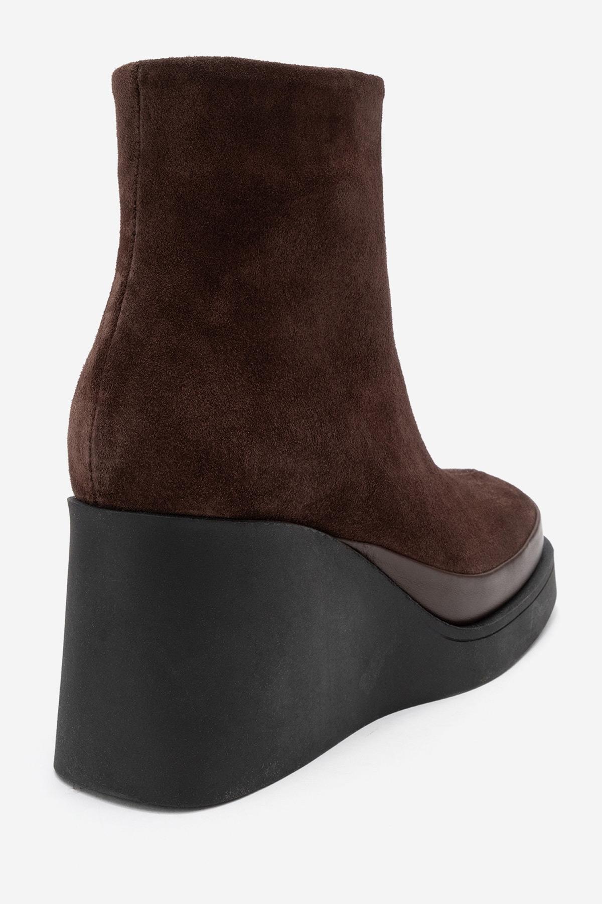 Livia - Brown Genuine Leather Wedge Platform Ankle Boot (Women)