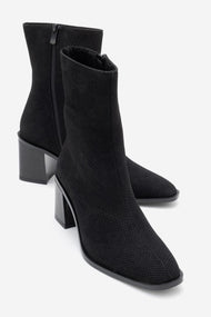 Chara - Black Patterned Block Heel Boot (Women)