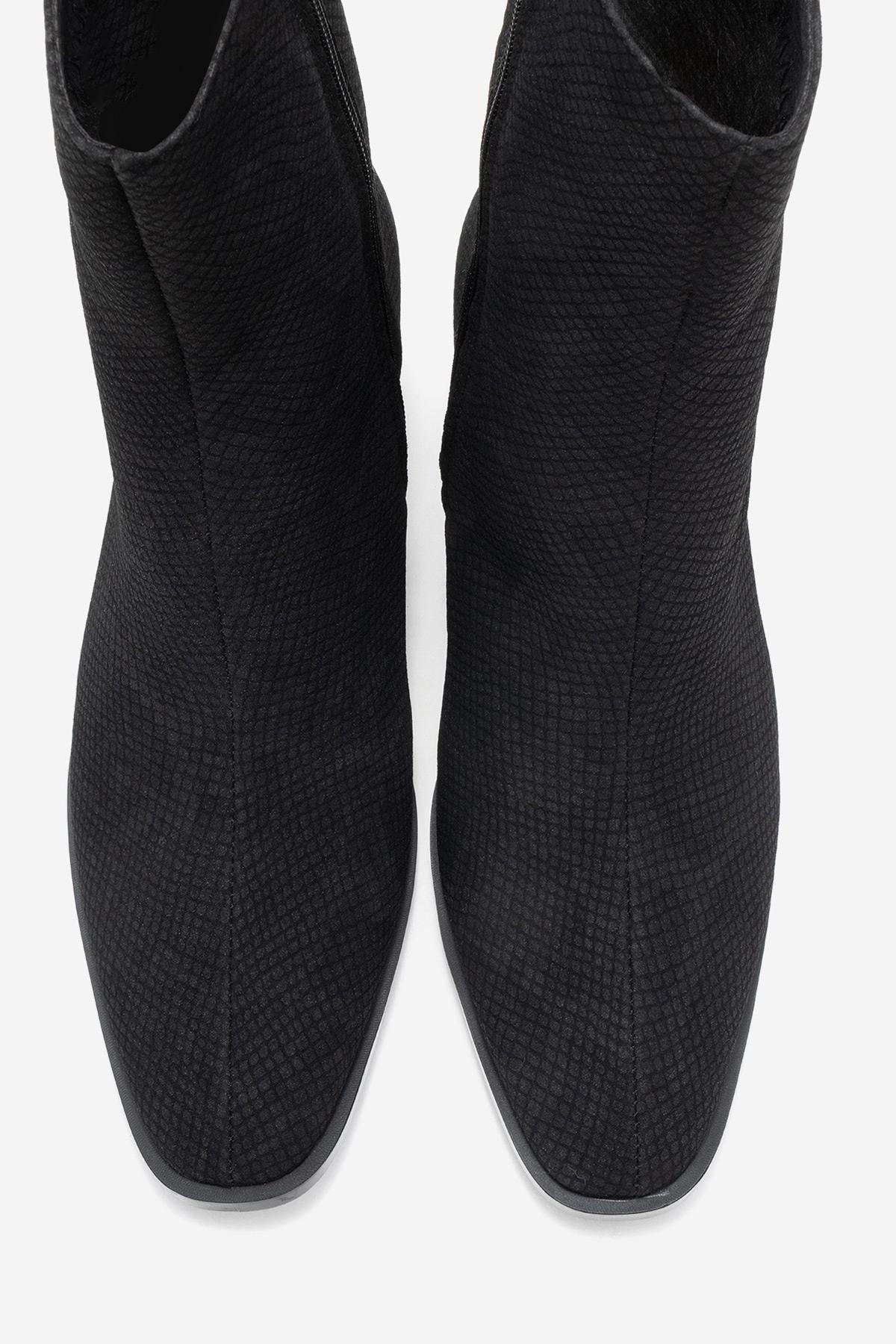 Chara - Black Patterned Block Heel Boot (Women)