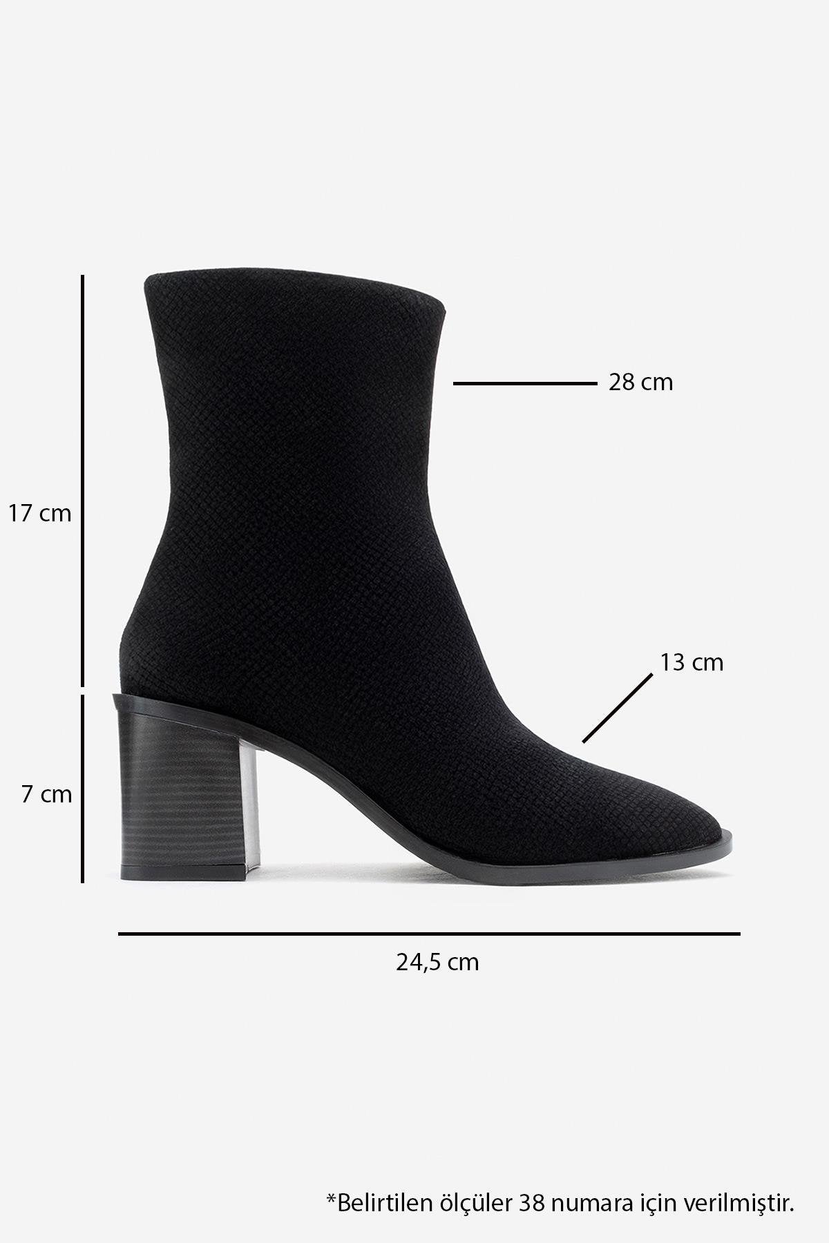 Chara - Black Patterned Block Heel Boot (Women)