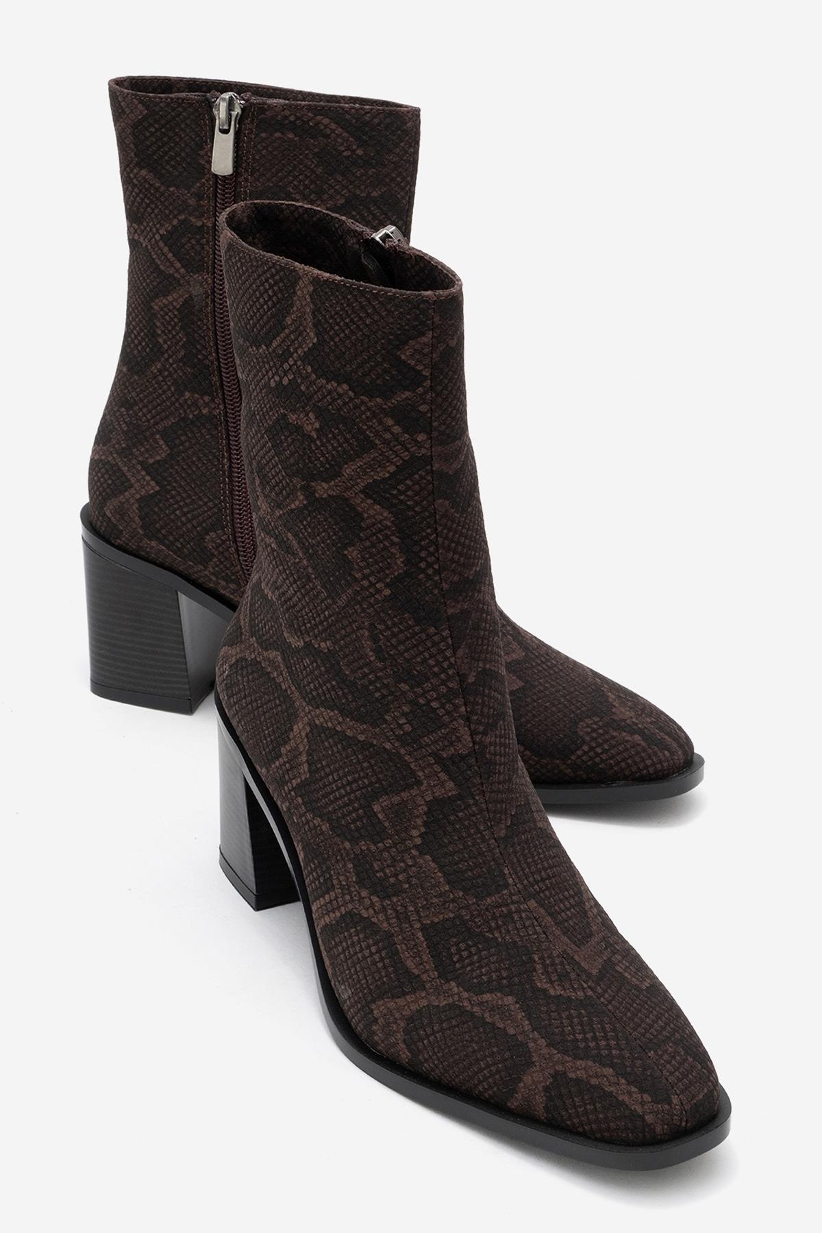 Chara - Brown Patterned Block Heel Boot (Women)