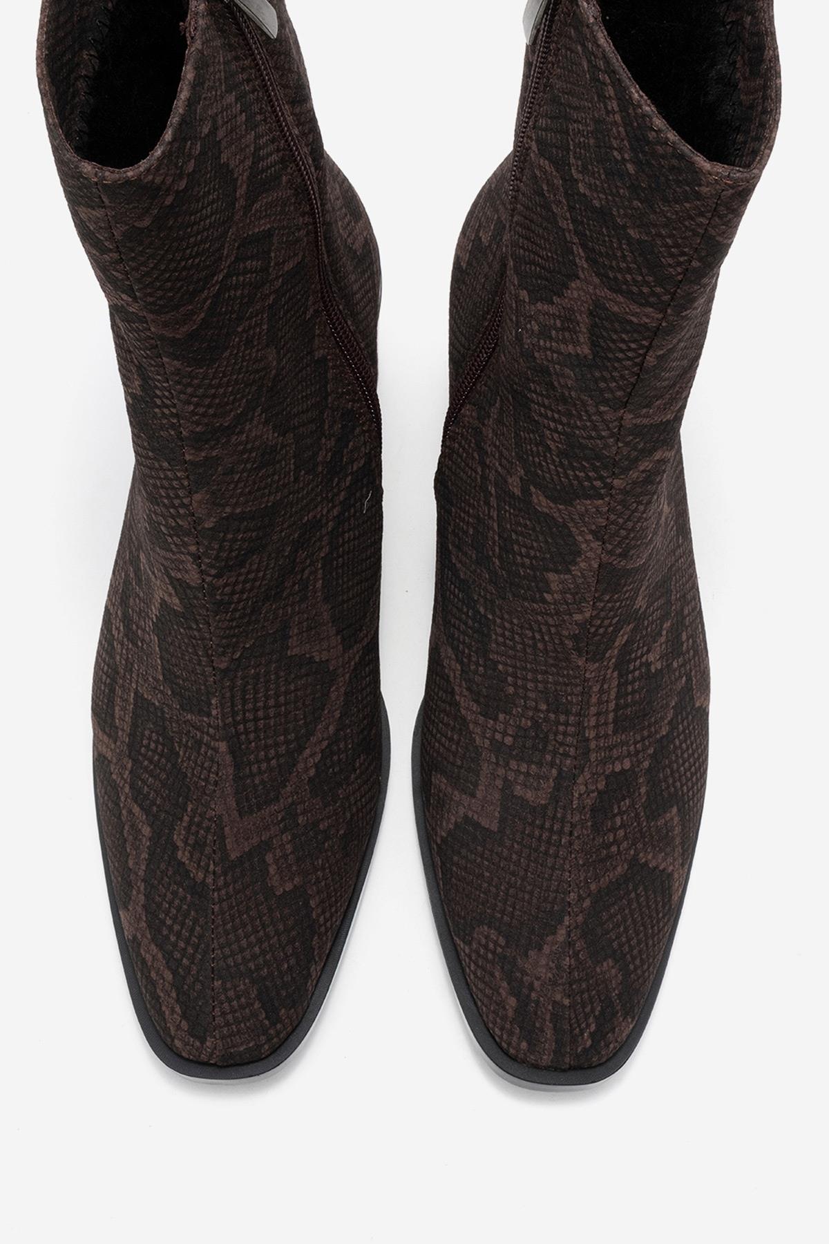 Chara - Brown Patterned Block Heel Boot (Women)