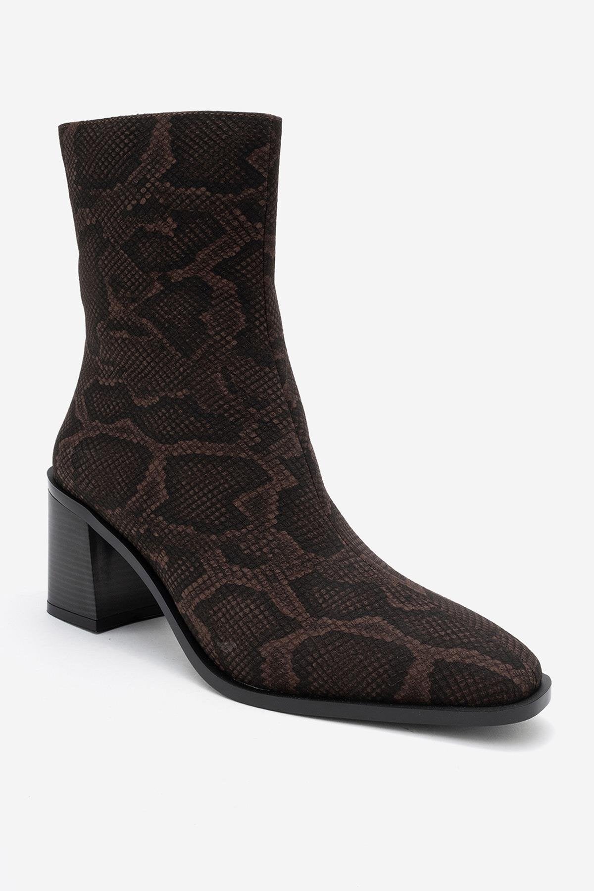 Chara - Brown Patterned Block Heel Boot (Women)