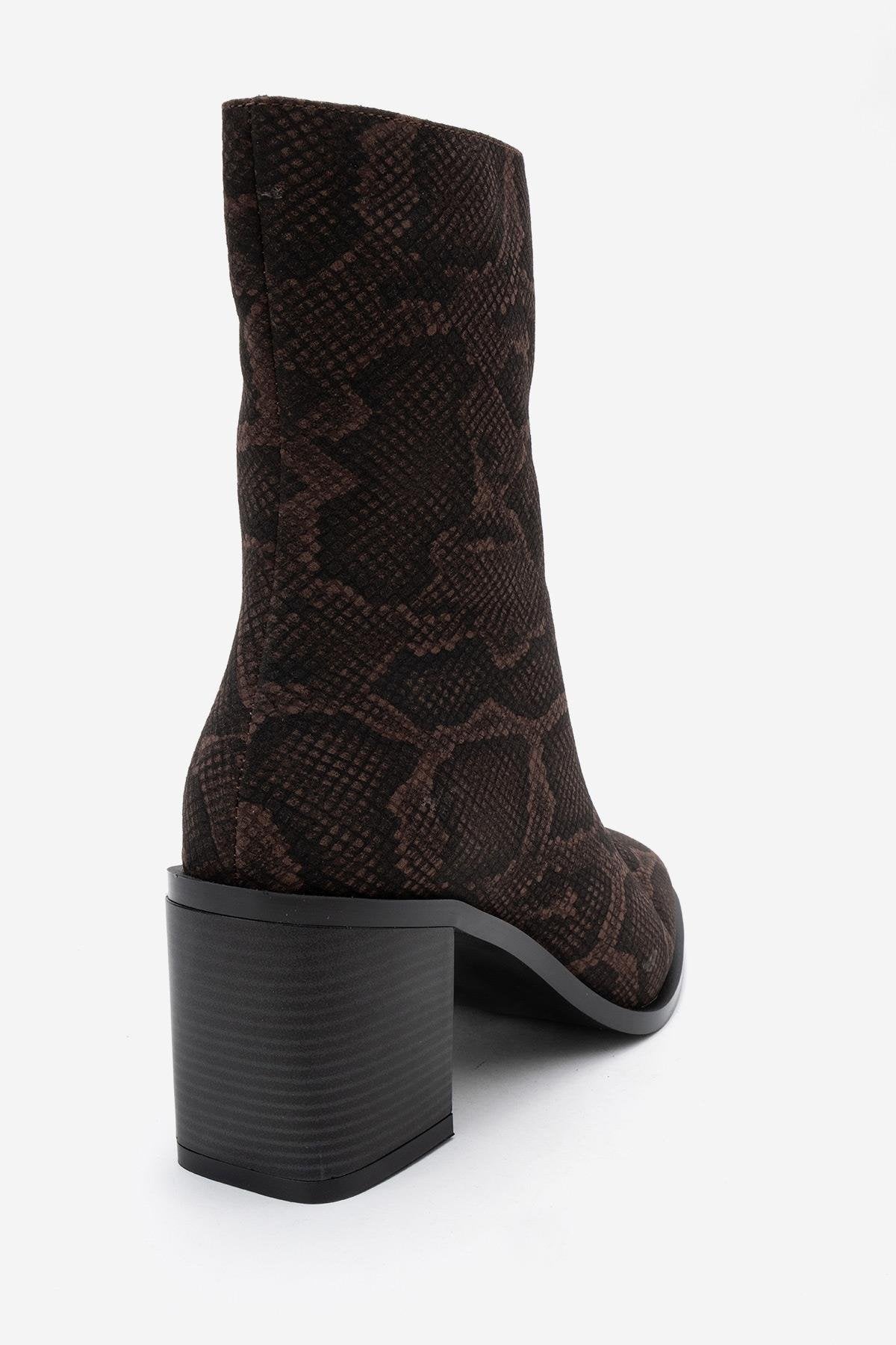 Chara - Brown Patterned Block Heel Boot (Women)