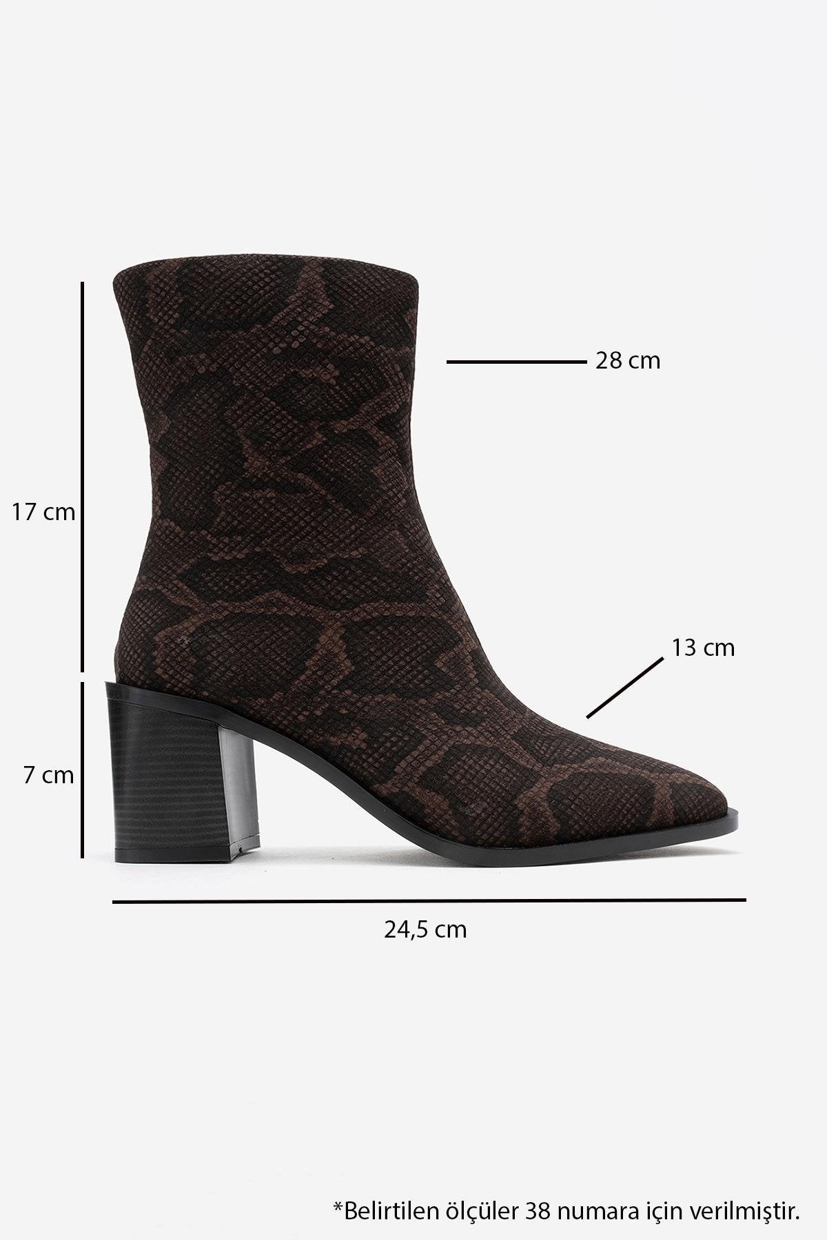 Chara - Brown Patterned Block Heel Boot (Women)