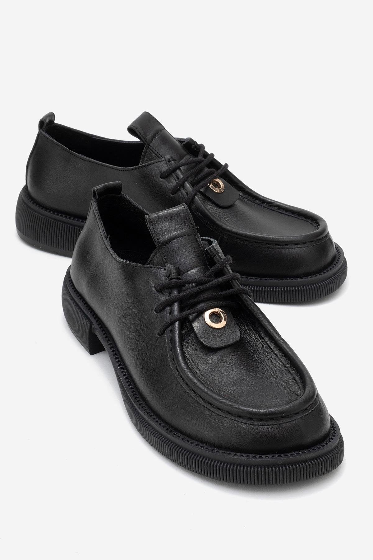 Band - Black Genuine Leather Lace-Up Loafer (Women)