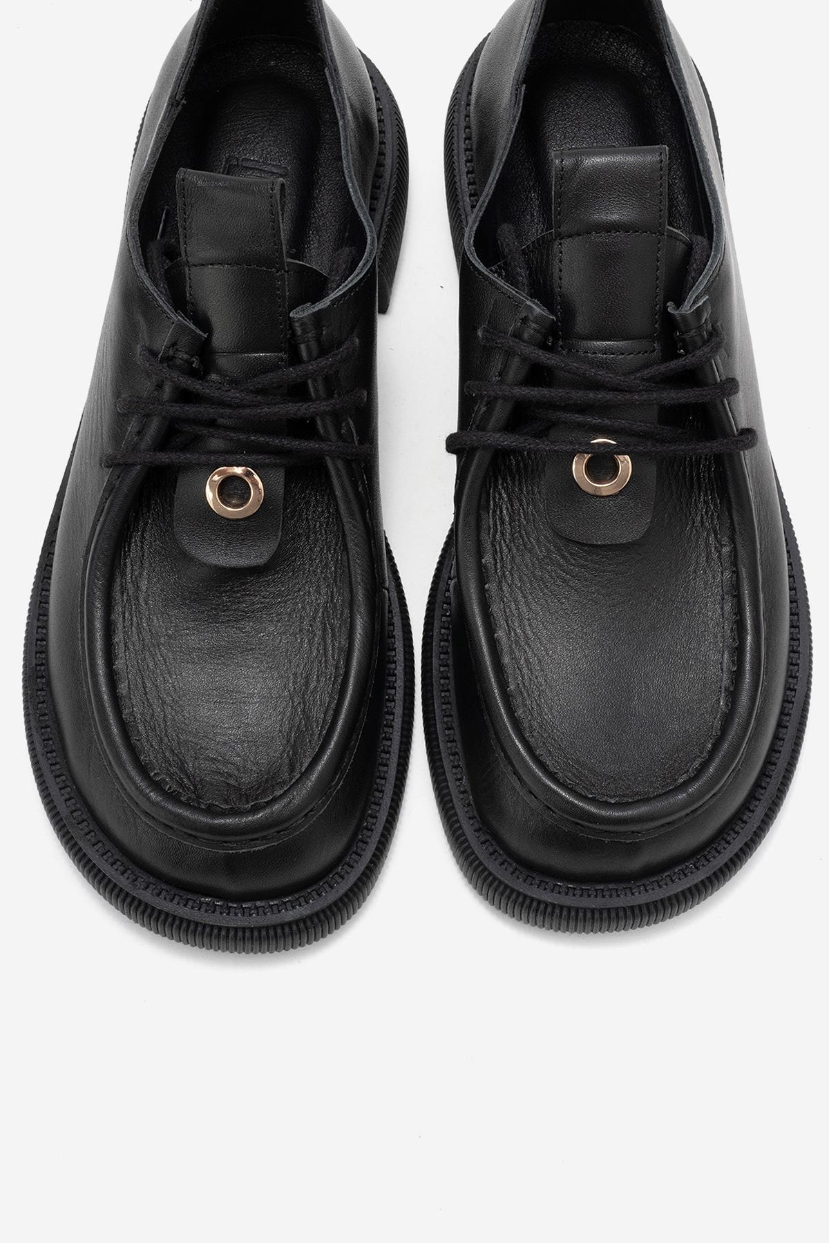 Band - Black Genuine Leather Lace-Up Loafer (Women)