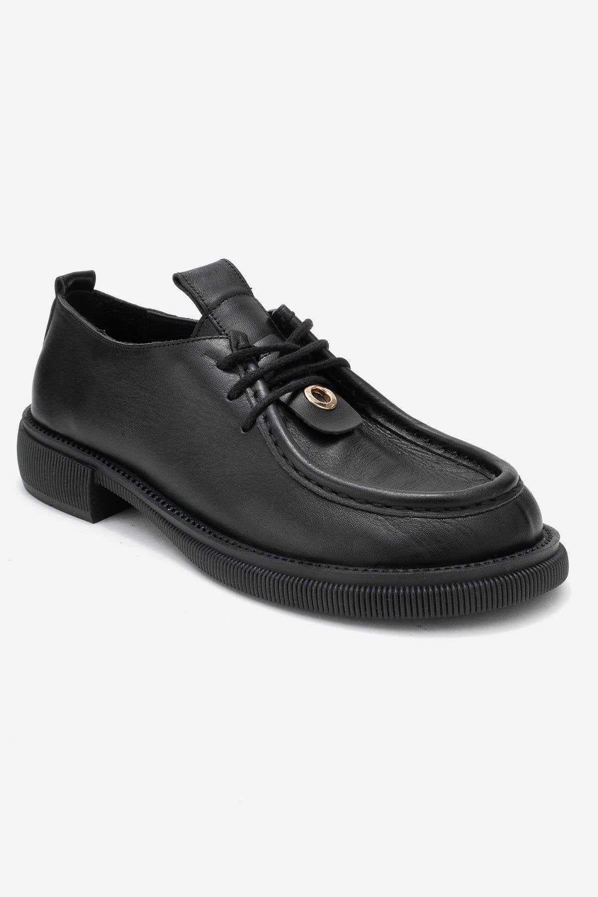 Band - Black Genuine Leather Lace-Up Loafer (Women)