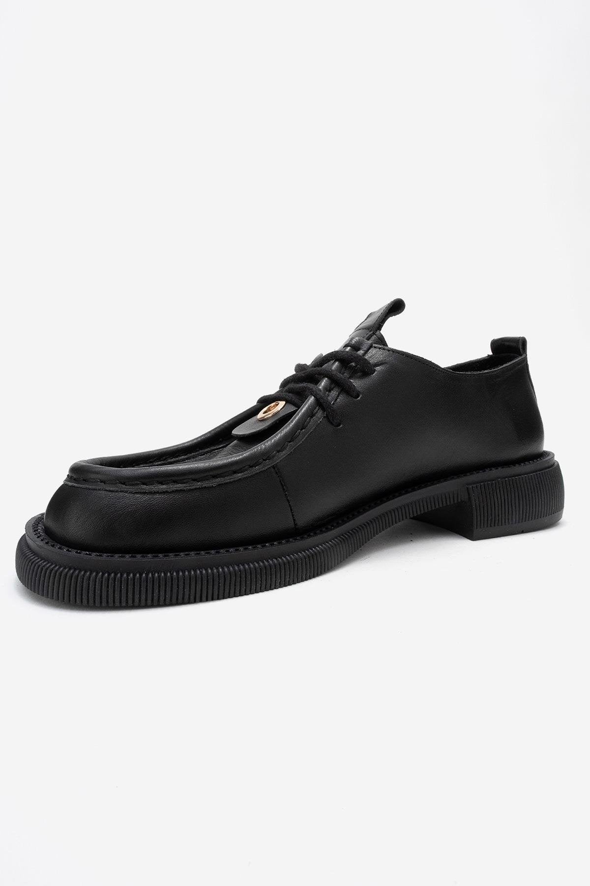 Band - Black Genuine Leather Lace-Up Loafer (Women)