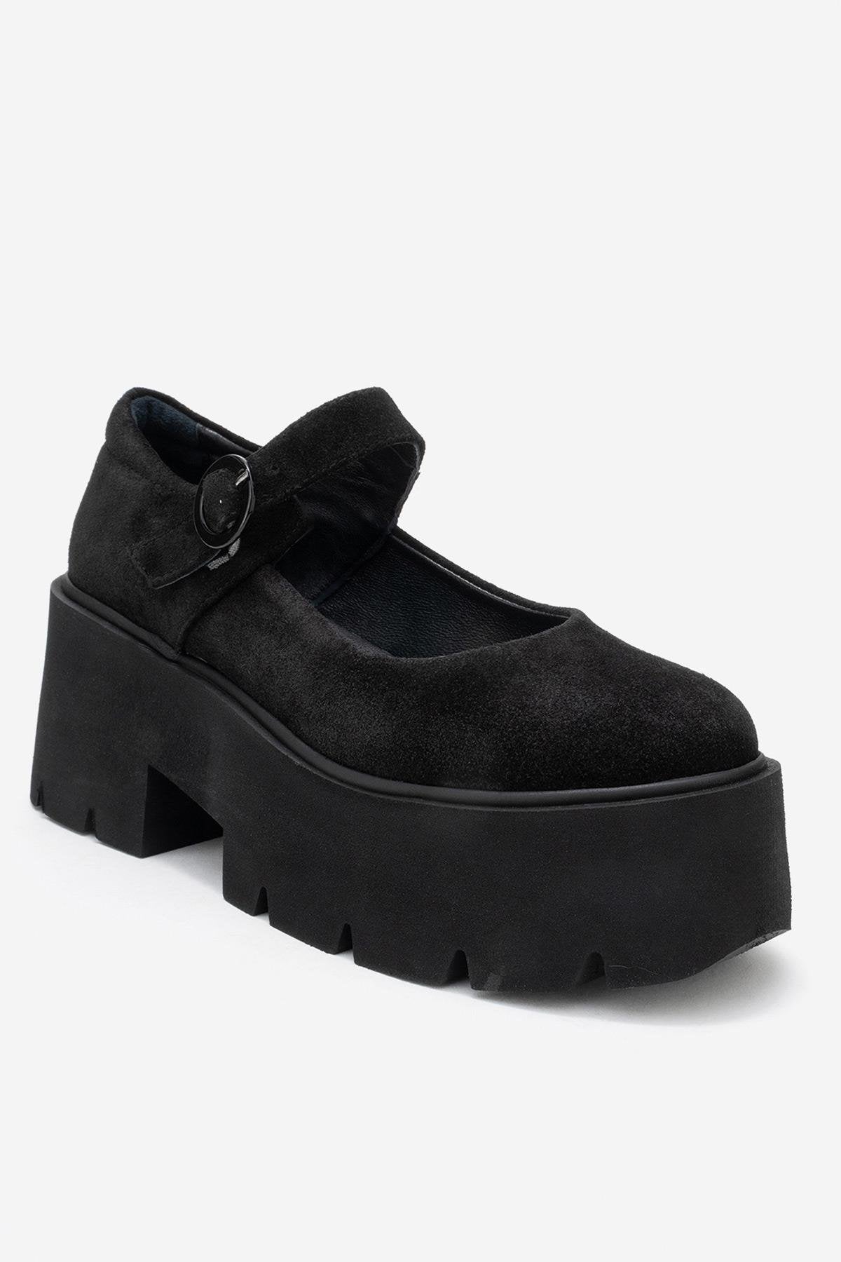 Orina - Black Suede Genuine Leather Platform Casual Shoe (Women)