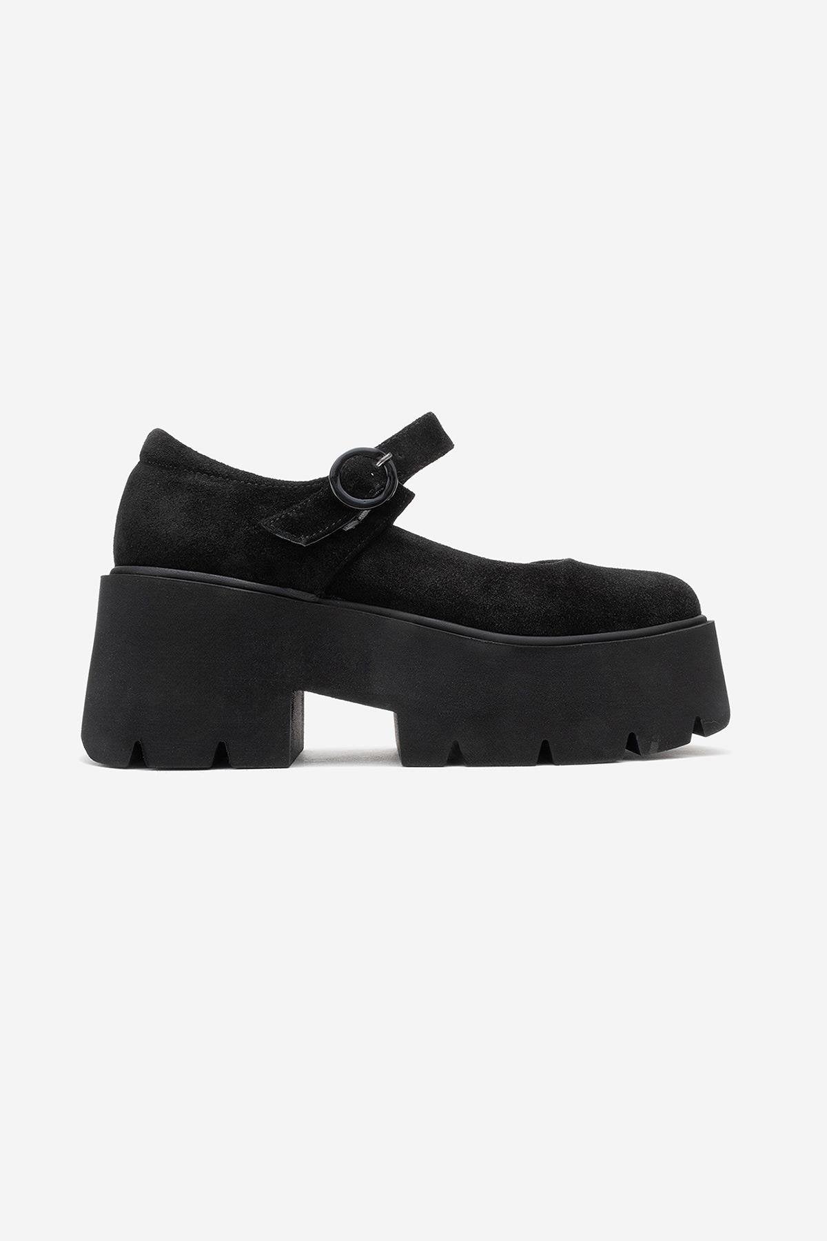 Orina - Black Suede Genuine Leather Platform Casual Shoe (Women)