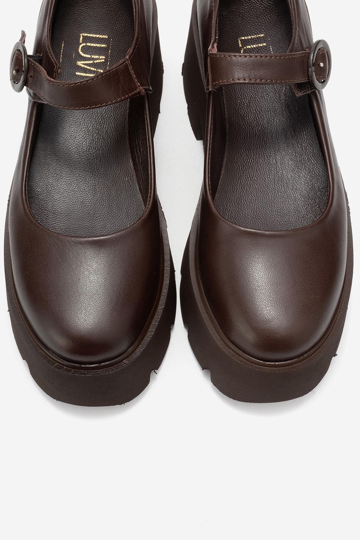 Orina - Brown Genuine Leather Platform Casual Shoe (Women)