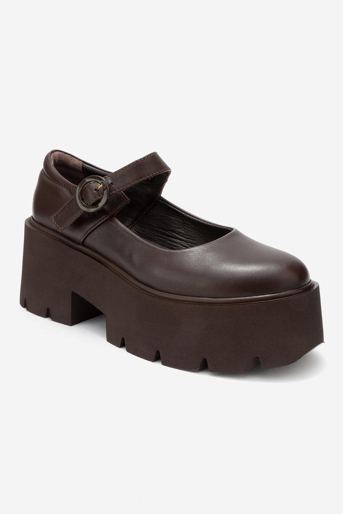 Orina - Brown Genuine Leather Platform Casual Shoe (Women)