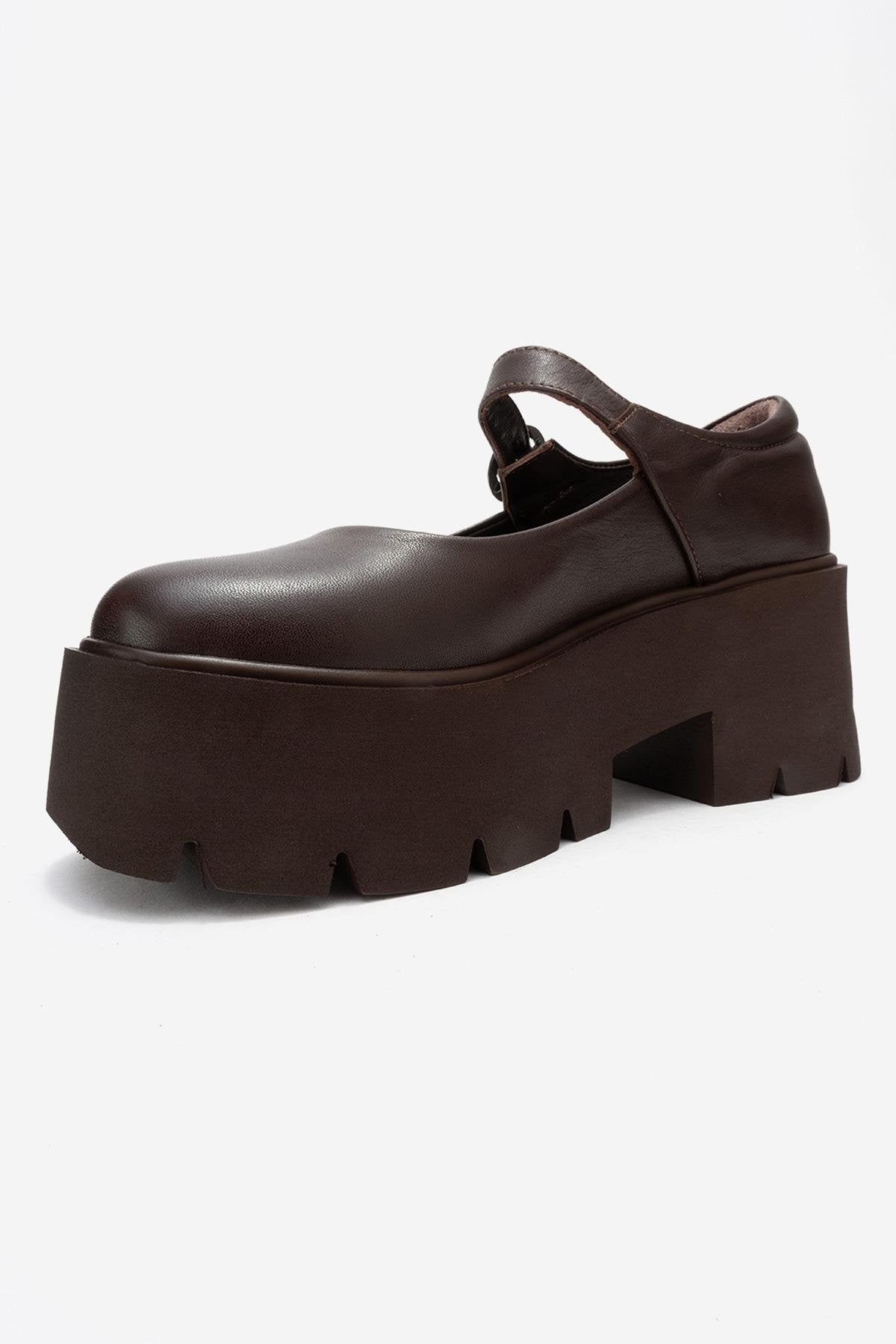 Orina - Brown Genuine Leather Platform Casual Shoe (Women)