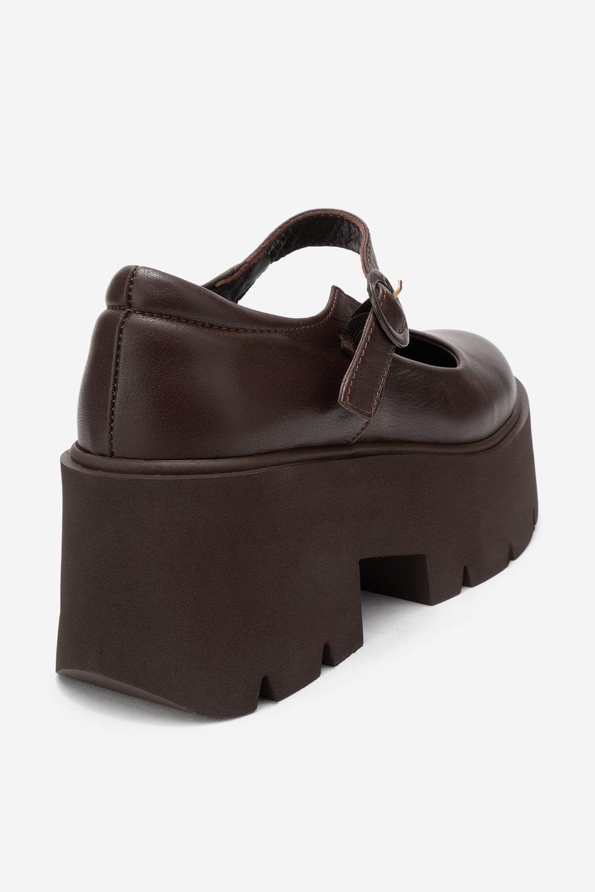 Orina - Brown Genuine Leather Platform Casual Shoe (Women)