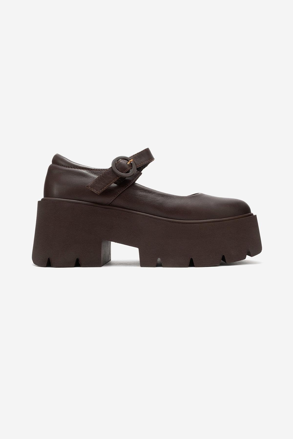 Orina - Brown Genuine Leather Platform Casual Shoe (Women)
