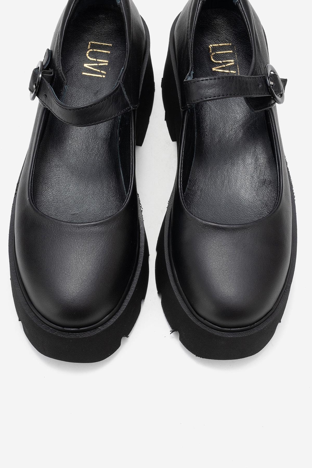 Orina - Black Genuine Leather Platform Casual Shoe (Women)