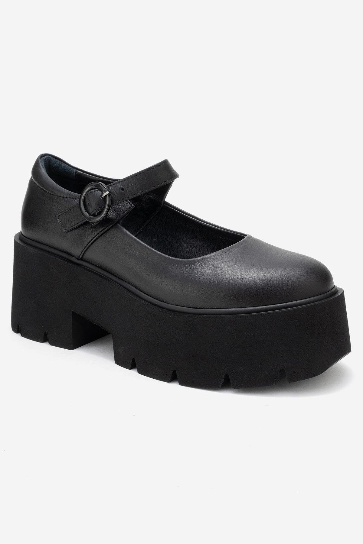 Orina - Black Genuine Leather Platform Casual Shoe (Women)