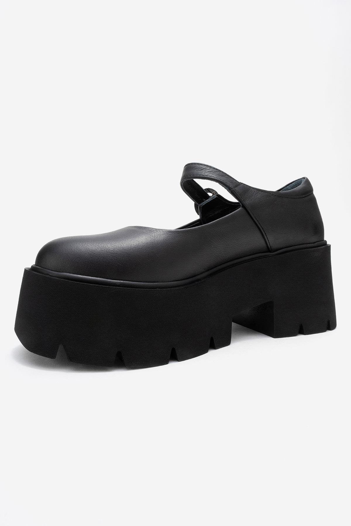 Orina - Black Genuine Leather Platform Casual Shoe (Women)