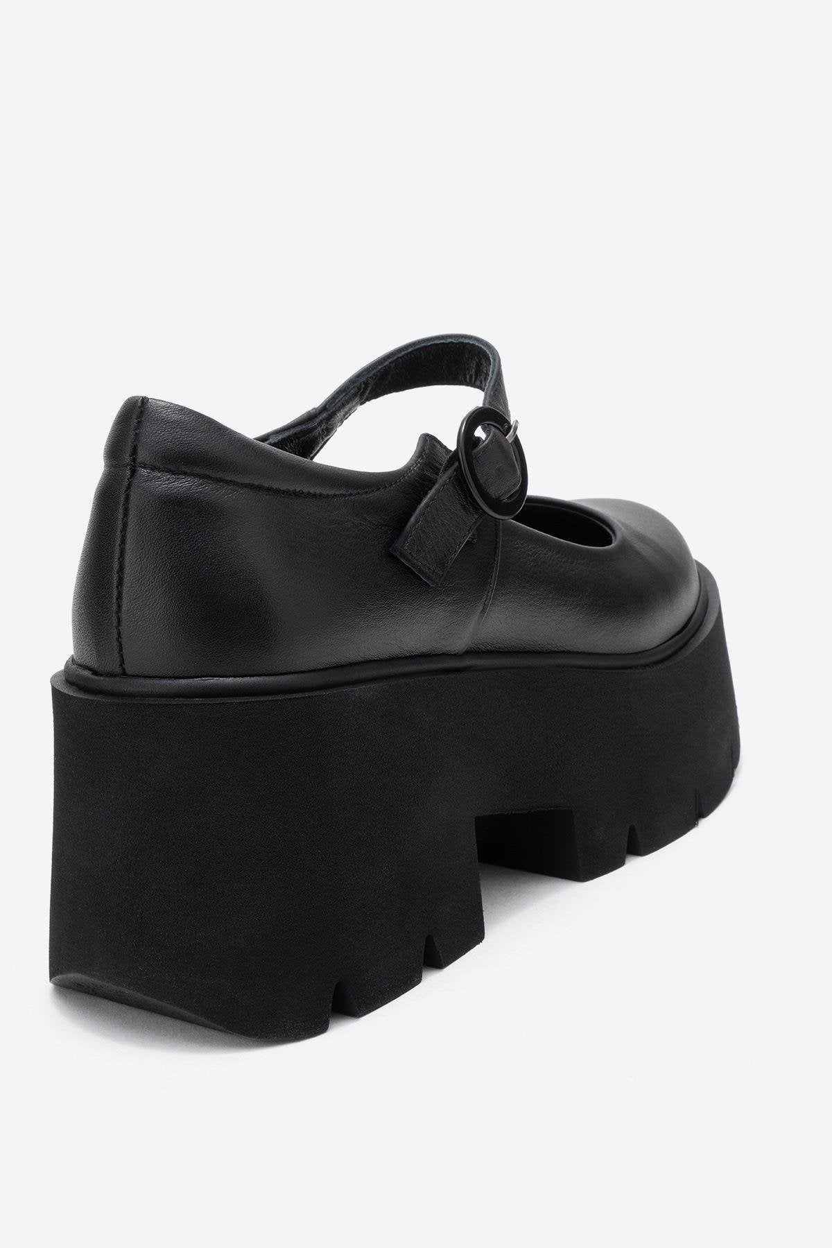 Orina - Black Genuine Leather Platform Casual Shoe (Women)