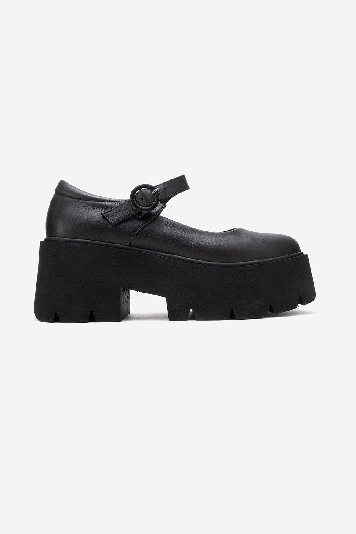 Orina - Black Genuine Leather Platform Casual Shoe (Women)