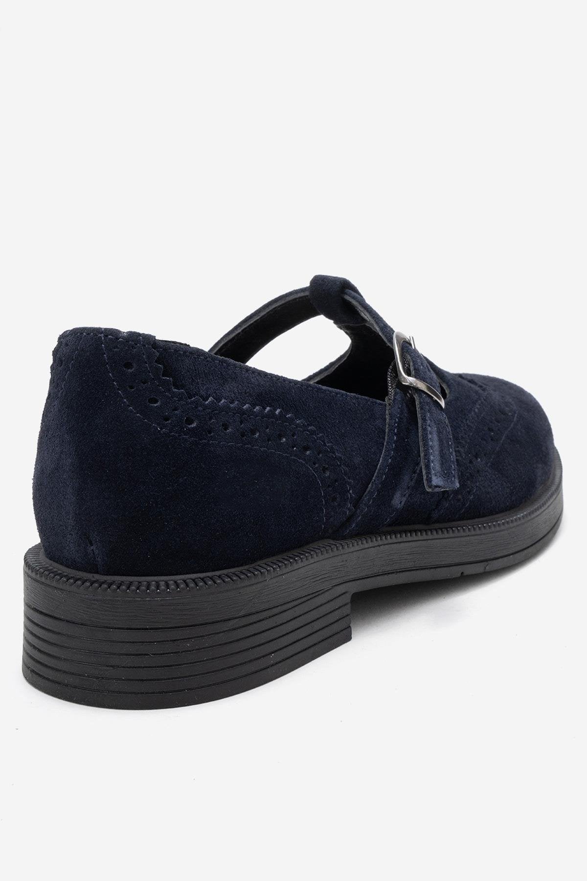 Janney - Navy Suede Genuine Leather Strap Loafer (Women)