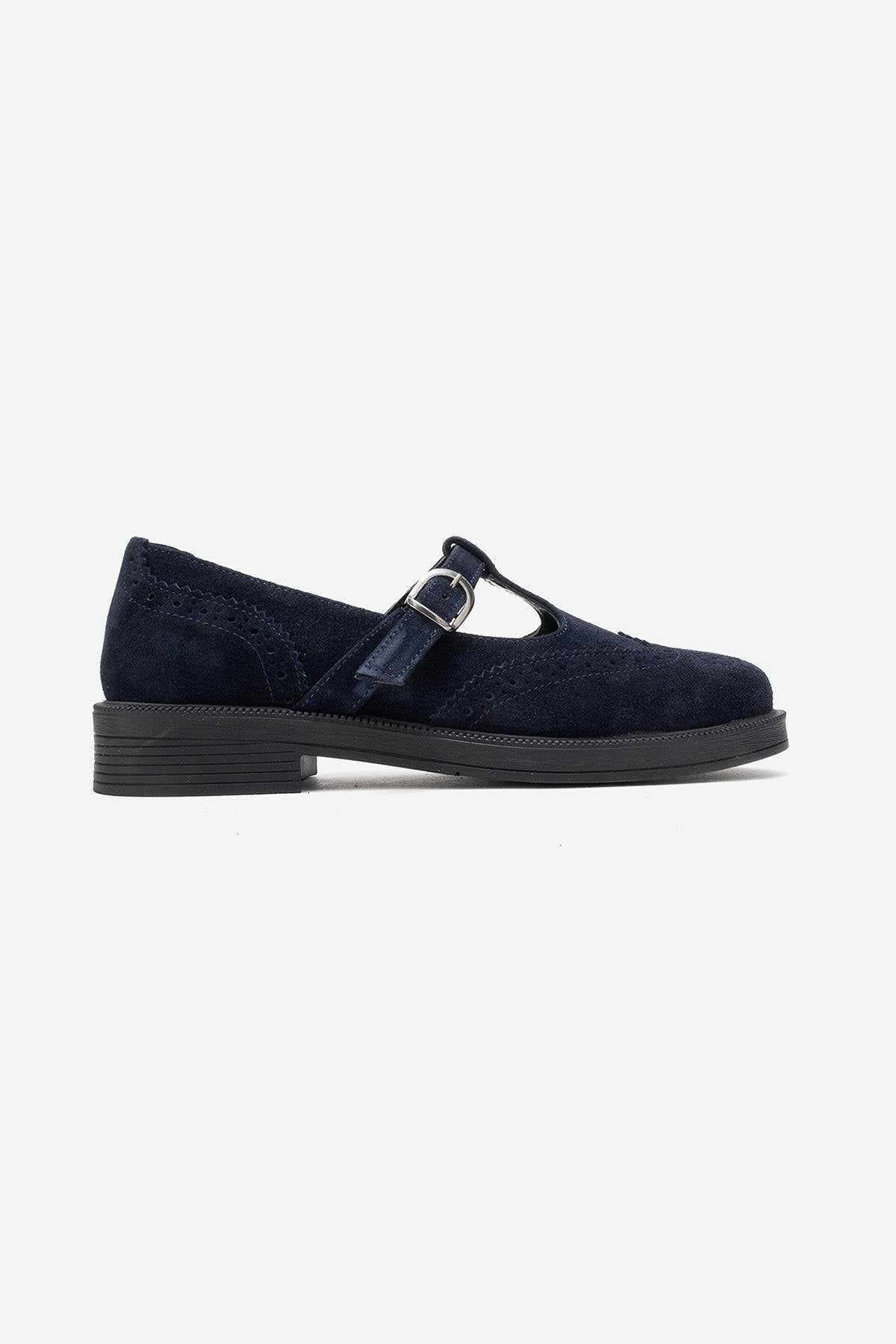 Janney - Navy Suede Genuine Leather Strap Loafer (Women)