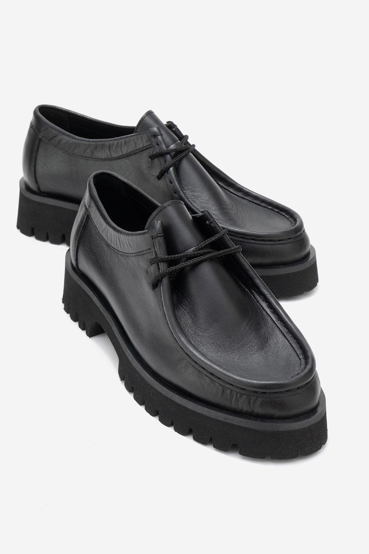 Talia - Black Genuine Leather Lace-Up Loafer (Women)