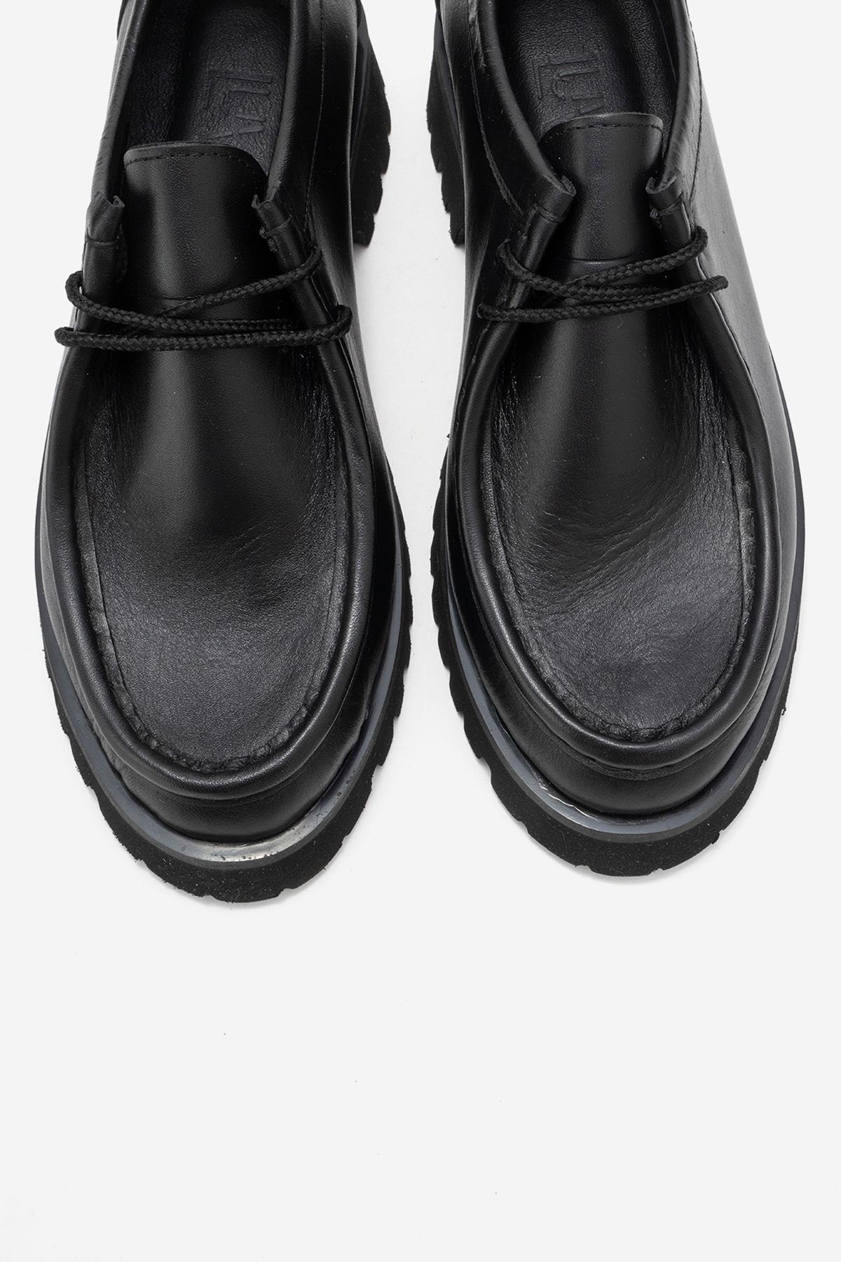Talia - Black Genuine Leather Lace-Up Loafer (Women)