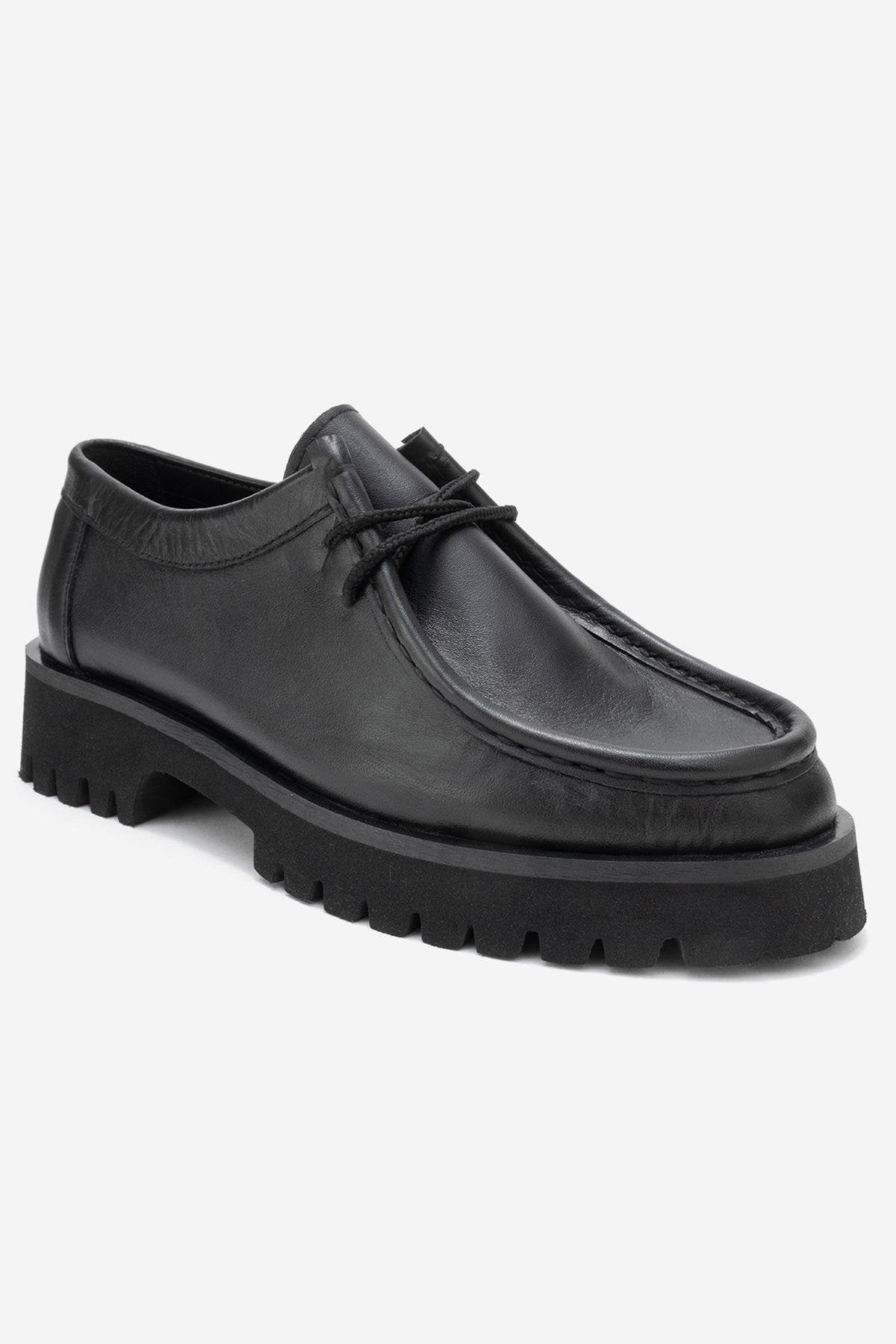 Talia - Black Genuine Leather Lace-Up Loafer (Women)