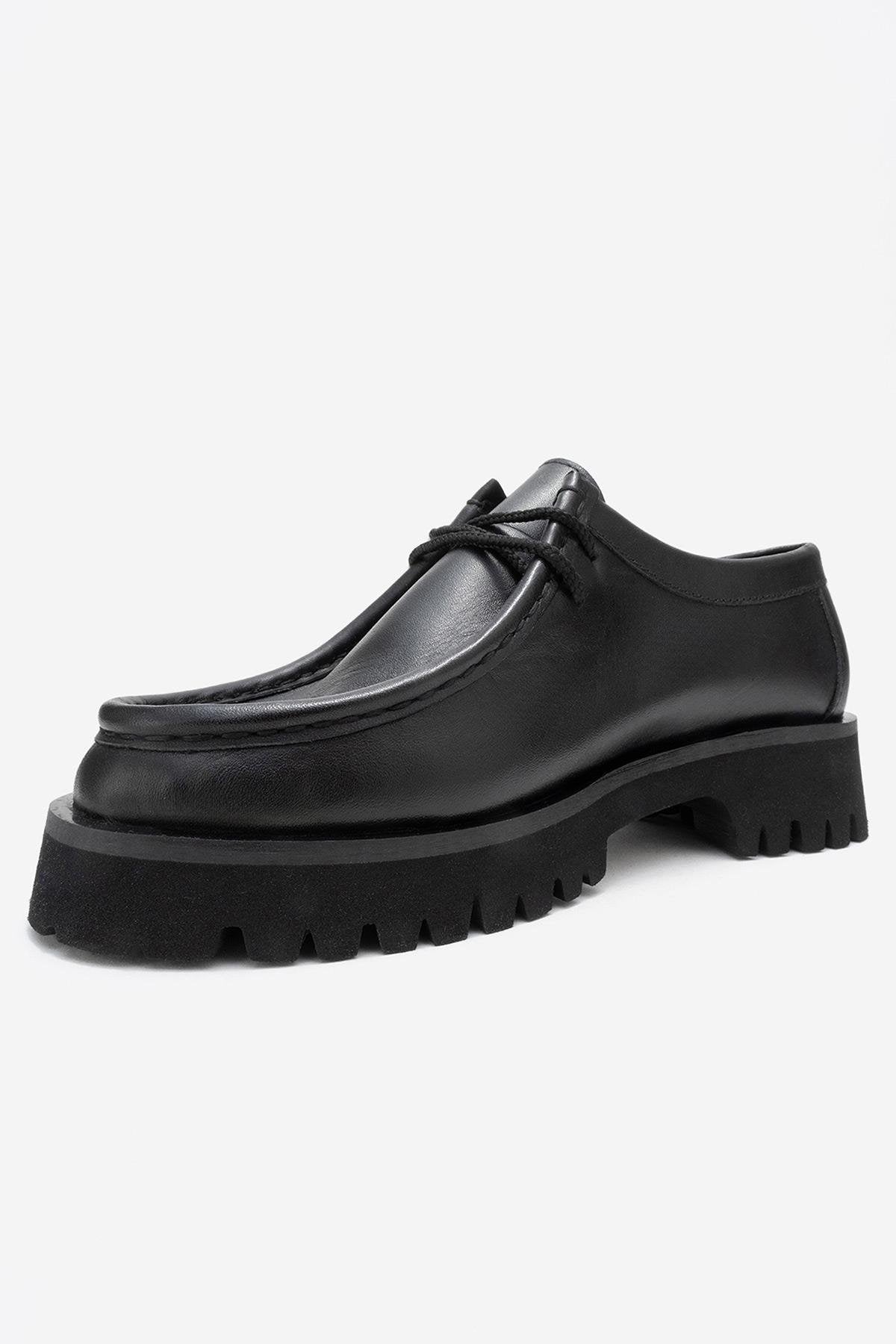 Talia - Black Genuine Leather Lace-Up Loafer (Women)