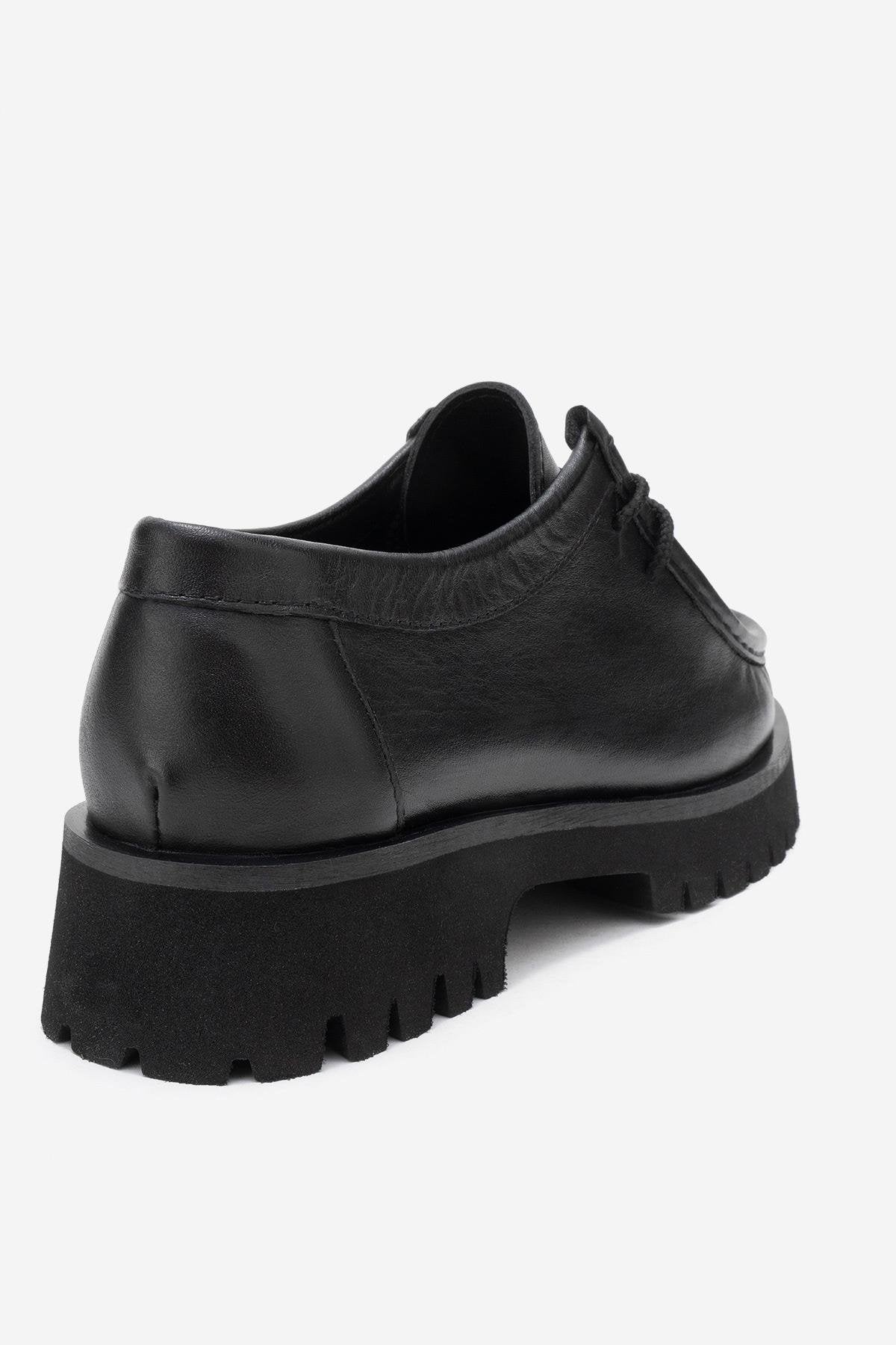 Talia - Black Genuine Leather Lace-Up Loafer (Women)