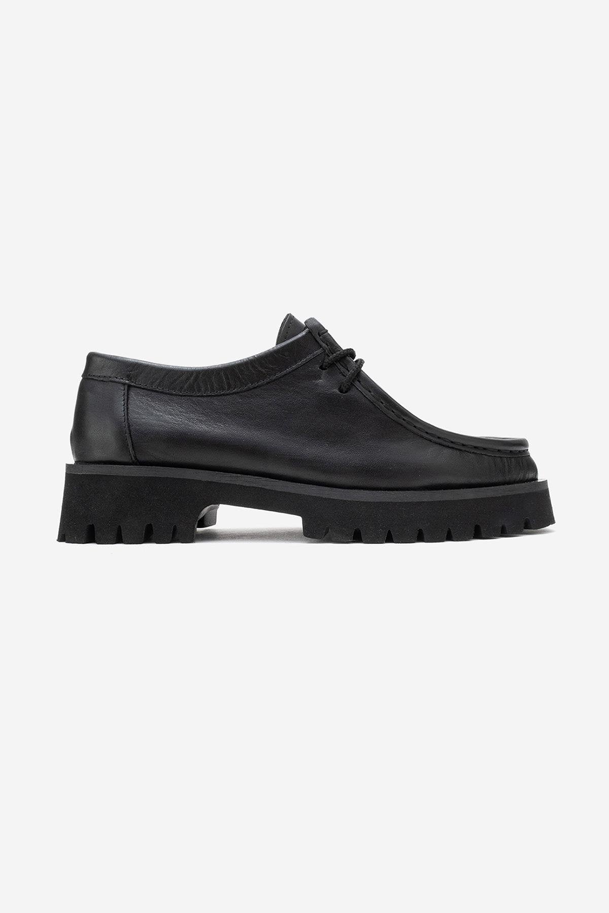 Talia - Black Genuine Leather Lace-Up Loafer (Women)