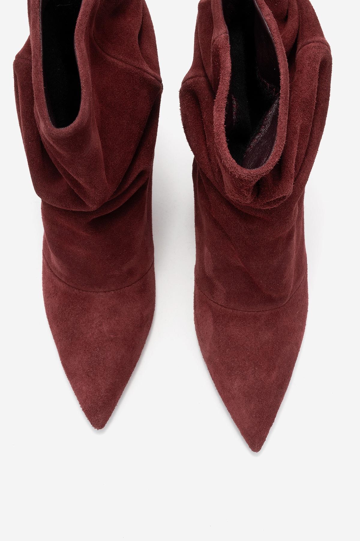 Balei - Burgundy Suede Genuine Leather Short Heel Boot (Women)