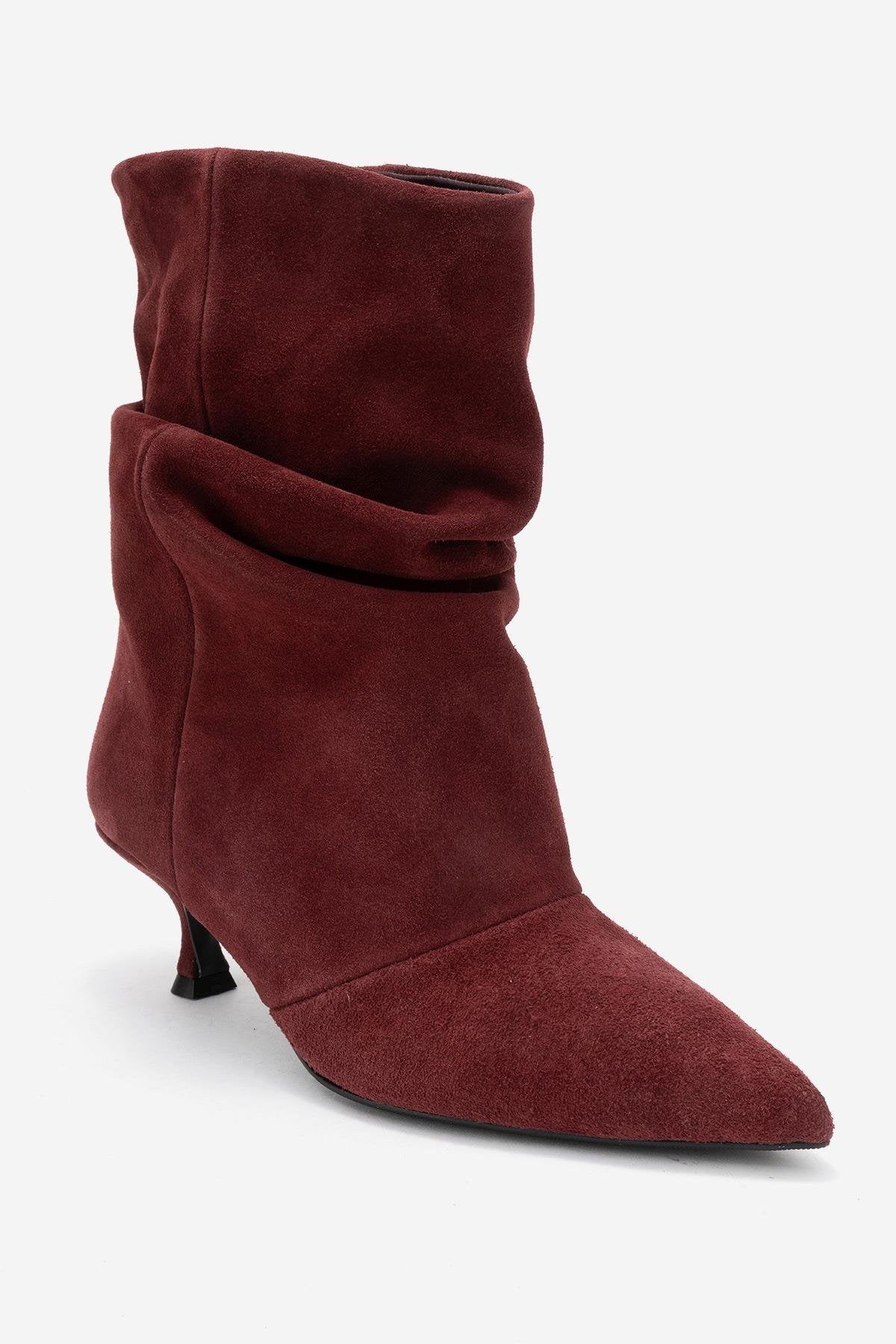 Balei - Burgundy Suede Genuine Leather Short Heel Boot (Women)