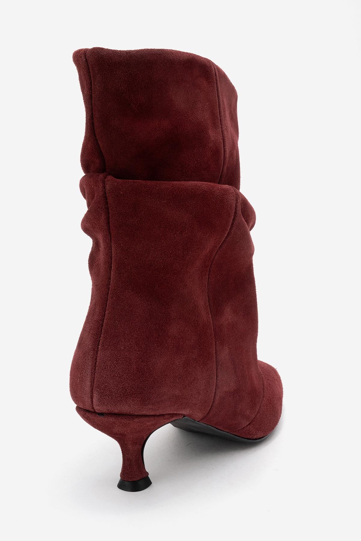 Balei - Burgundy Suede Genuine Leather Short Heel Boot (Women)