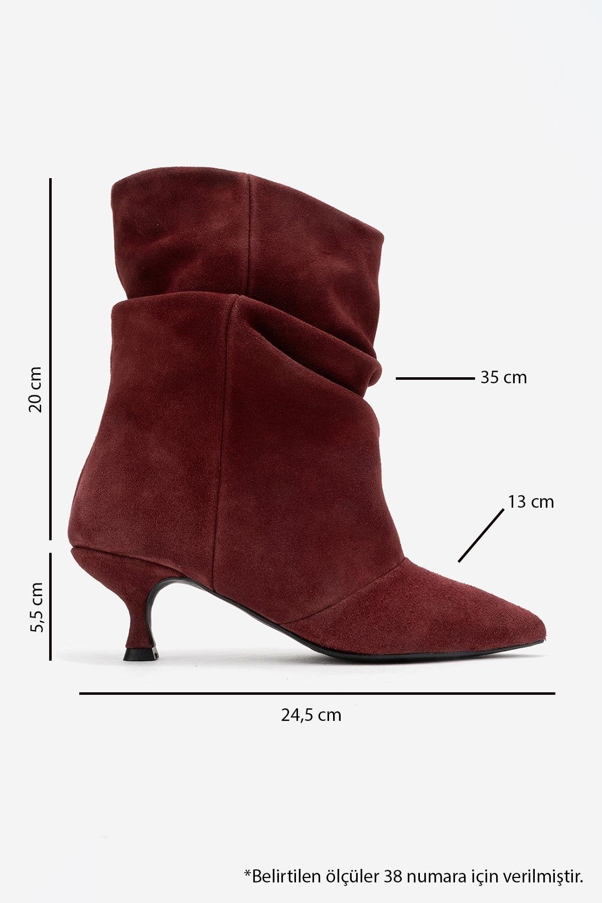 Balei - Burgundy Suede Genuine Leather Short Heel Boot (Women)
