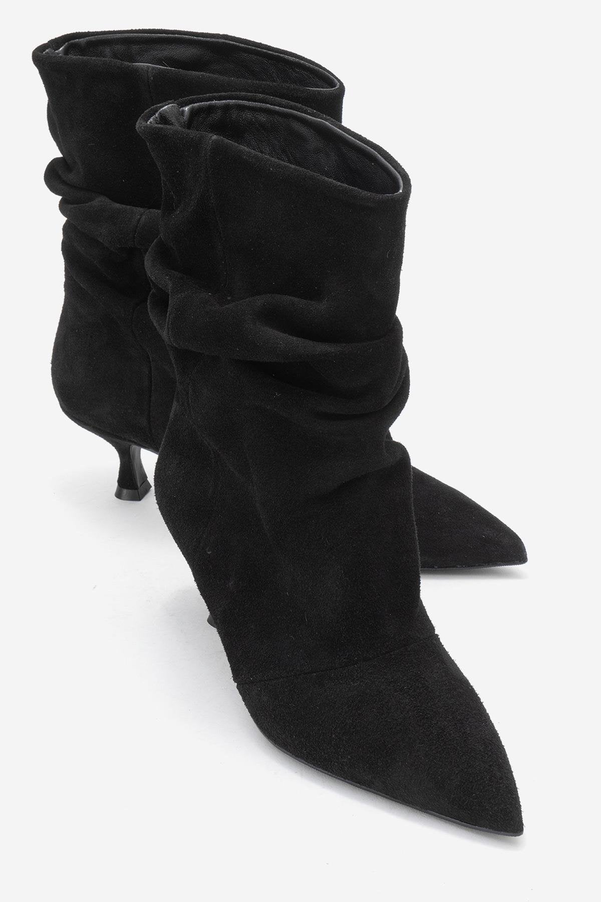 Balei - Black Suede Genuine Leather Short Heel Boot (Women)