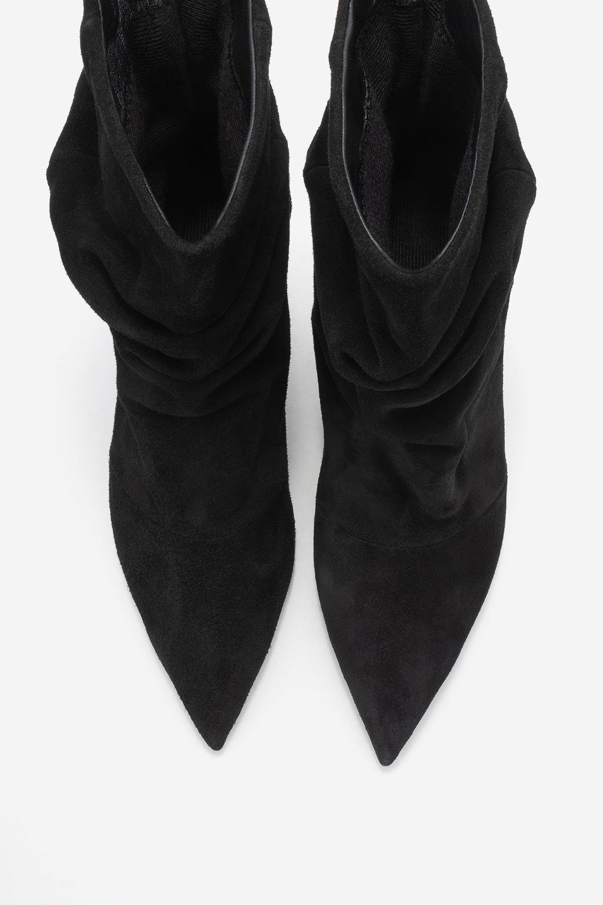 Balei - Black Suede Genuine Leather Short Heel Boot (Women)