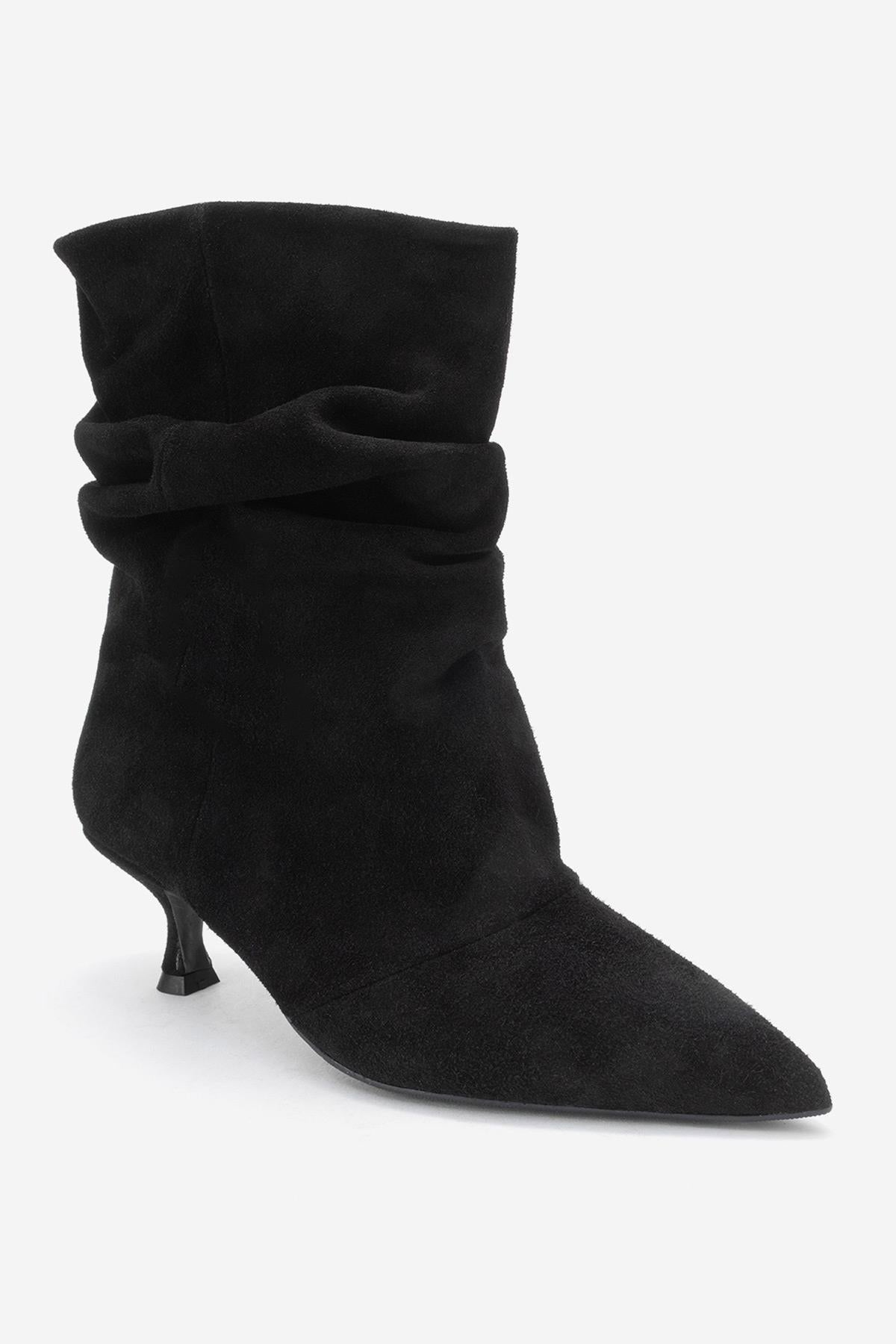 Balei - Black Suede Genuine Leather Short Heel Boot (Women)