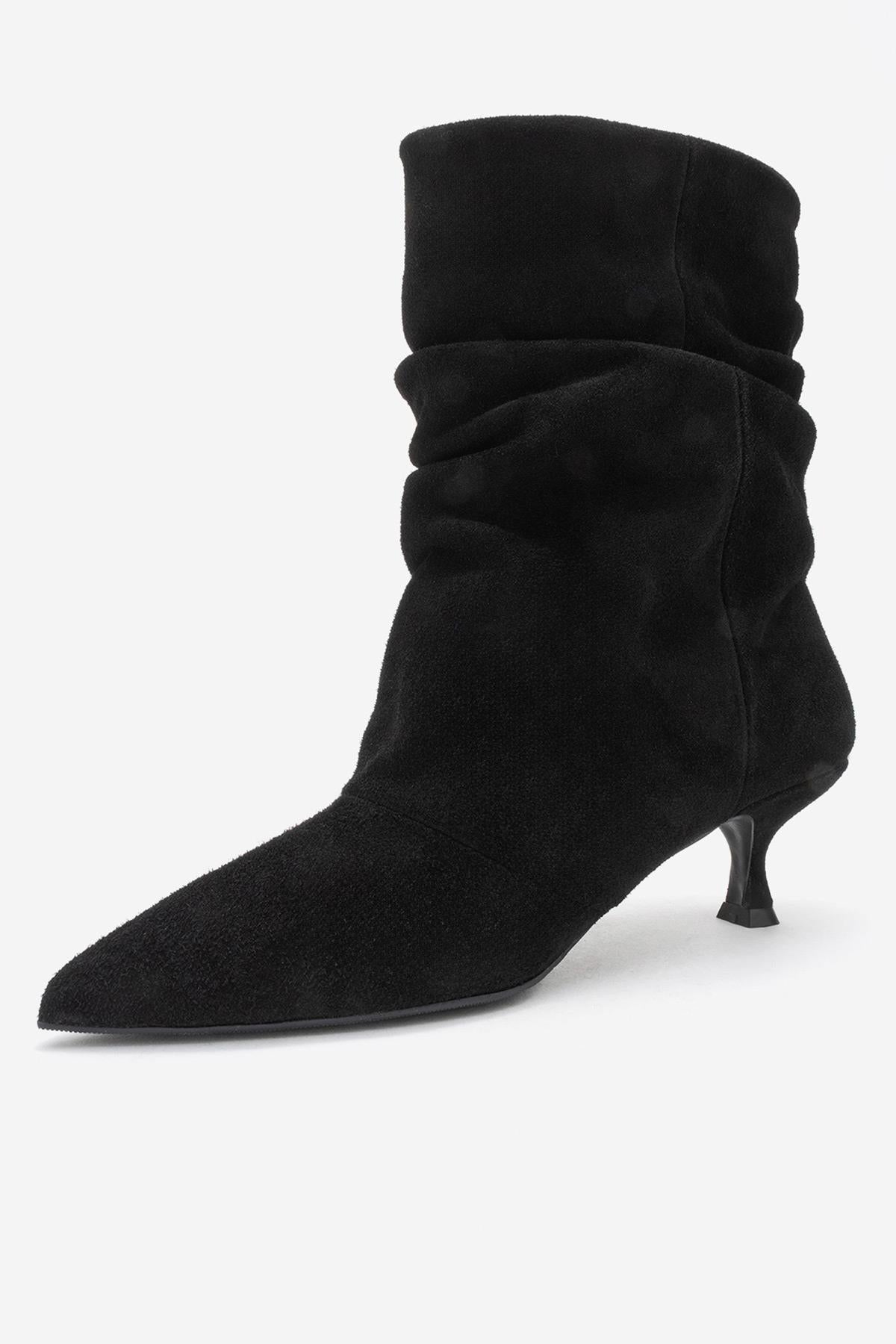 Balei - Black Suede Genuine Leather Short Heel Boot (Women)